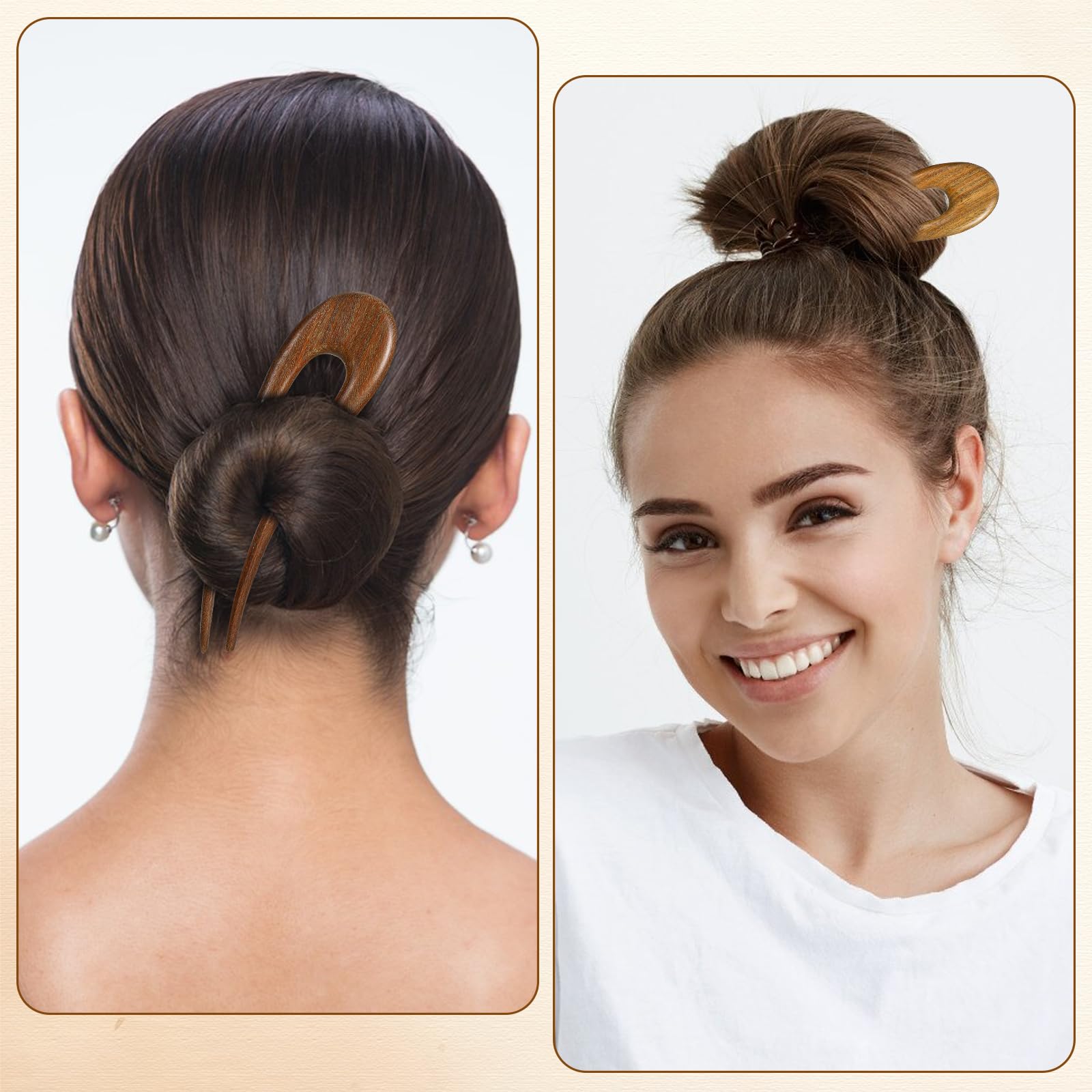 Paquete de 2 horquillas de madera francesas para el pelo para mujer, palitos de madera en forma de U, pinzas vintage para moño
