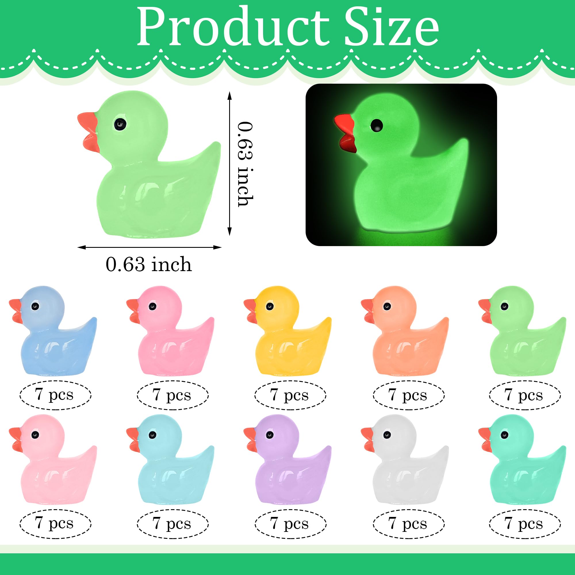 Yuronam 70 Pcs Luminous Tiny Ducks Mini Resin Ducks Glow in The Dark Duck Miniature Ornaments for Slime, Dollhouse, Garden Decoration(Multi Colors)