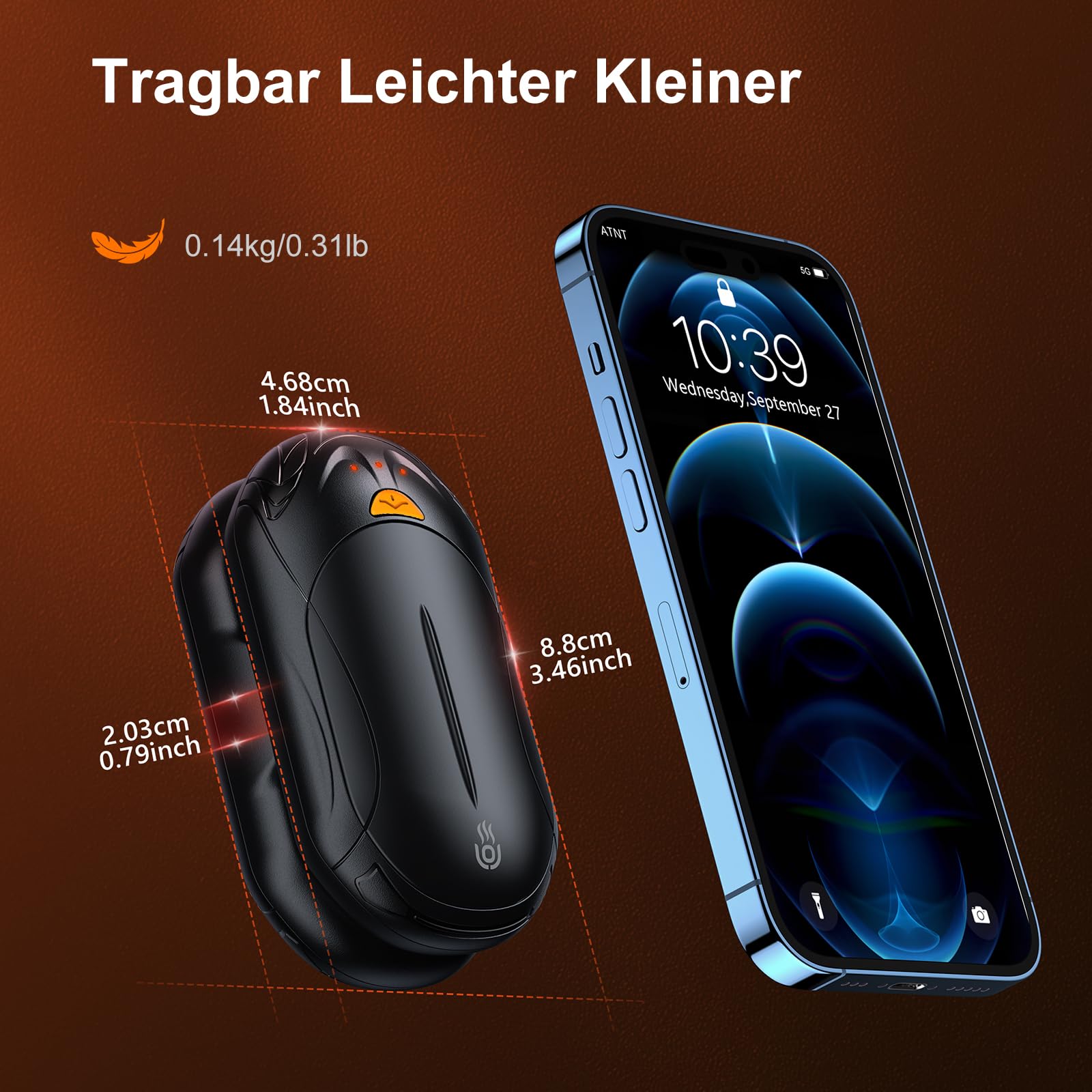 Handwärmer Elektrisch 2 in 1, OUTJUT 6000mAh USB Handwärmer Wiederaufladbar, 20 Stunden Akkulaufzeit 3 Heizmodi Schnelles Aufheizen, Outdoor Sport im Winter, Geschenk Weihnachten