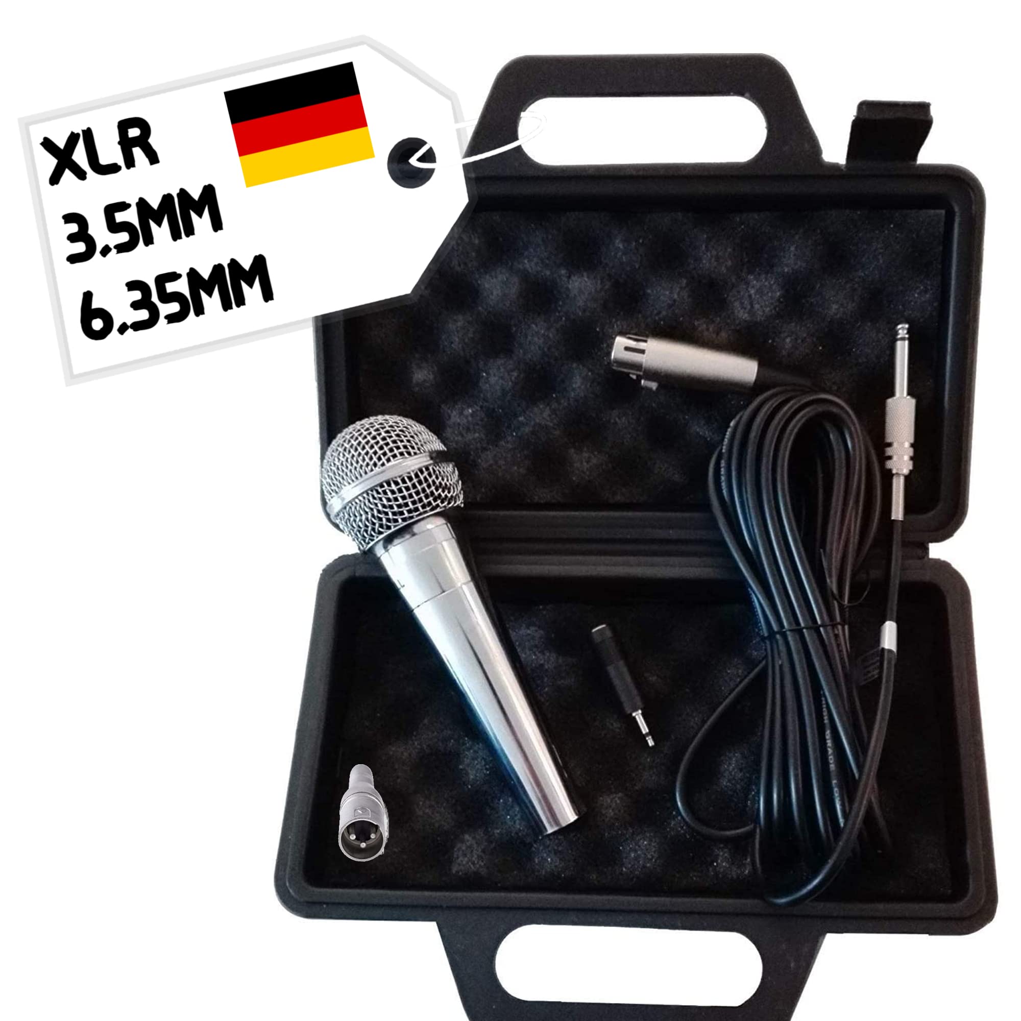 TronicXL Premium Mikrofon dynamisch - Silber - Gesang & Bühne + 5m Kabel XRL I 6,35mm I 3,5mm Klinke Mic Set Micro Gesangs Mikro dynamisches