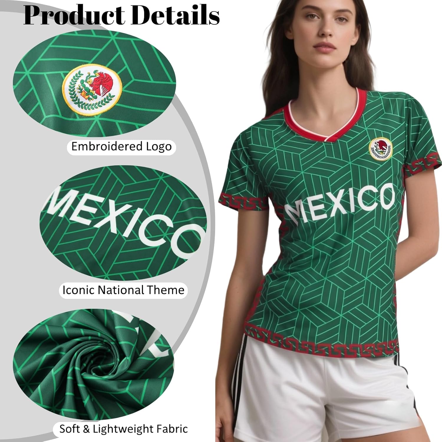 Women Soccer Jersey Sports Fans Outdoor T-Shirts Athletic Slim Fit Activewear Tee Mexico Soccer Shirt Green XL - Image 2