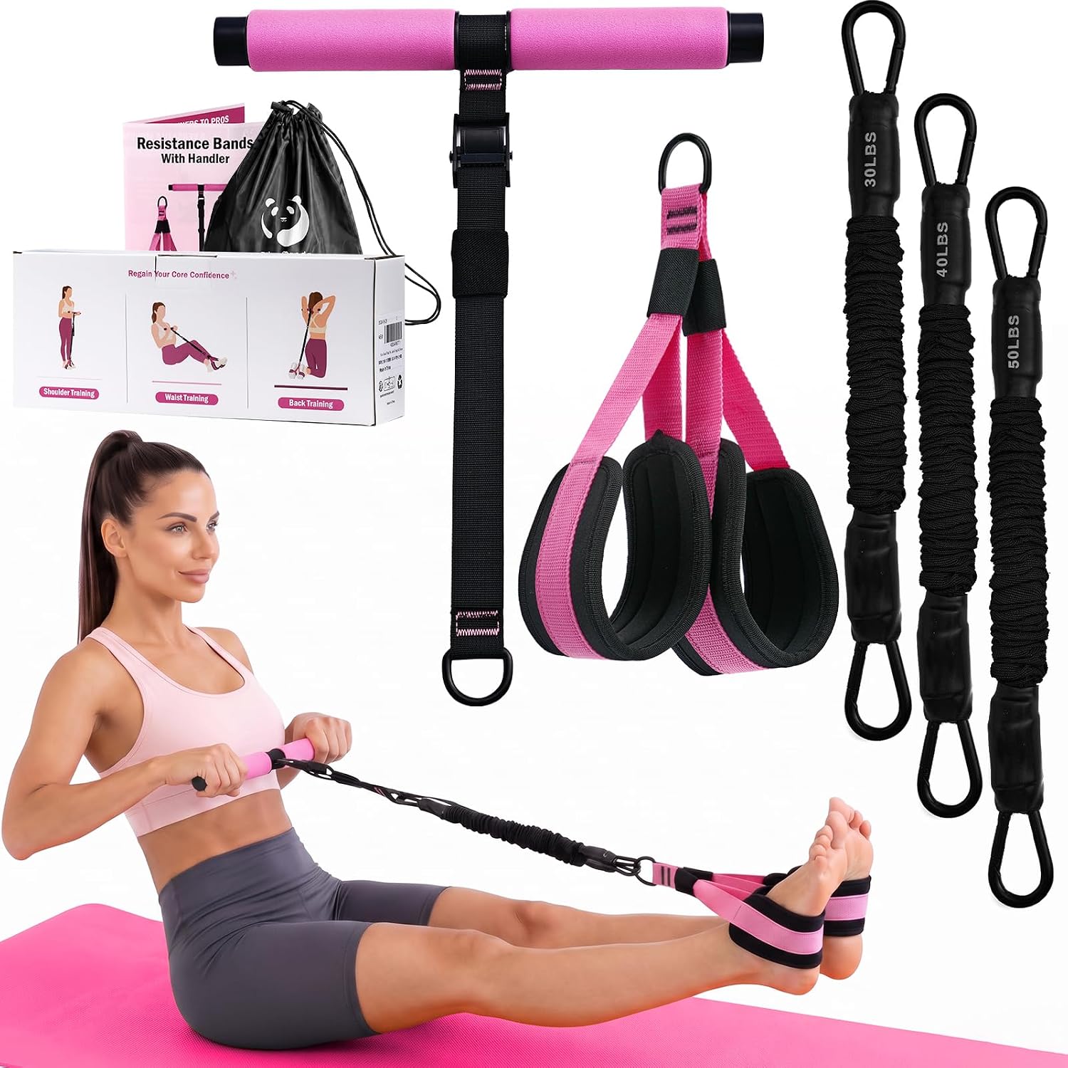 Slim Panda Pedal Resistance Band with Handle, Adjustable Length & Force