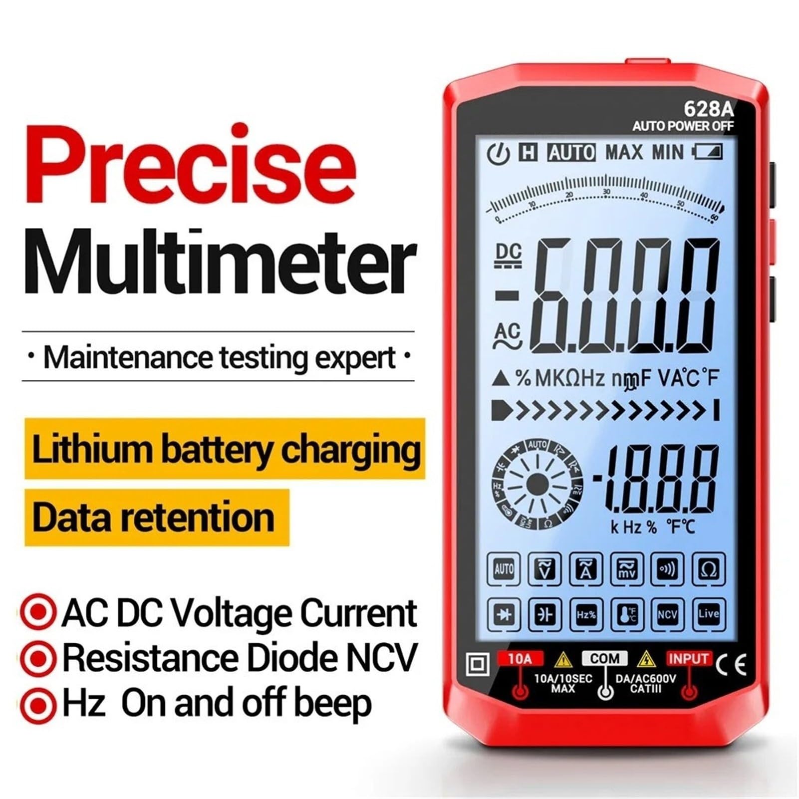 Professionelles digitales Multimeter, wiederaufladbar, 6000 Zählungen