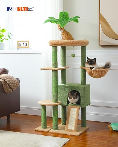 Miniatura 7 de PEQULTI Árbol de Navidad para gatos de interior, torre verde para gatos de 53 pulgadas con condominio grande, poste rascador cubierto de sisal y