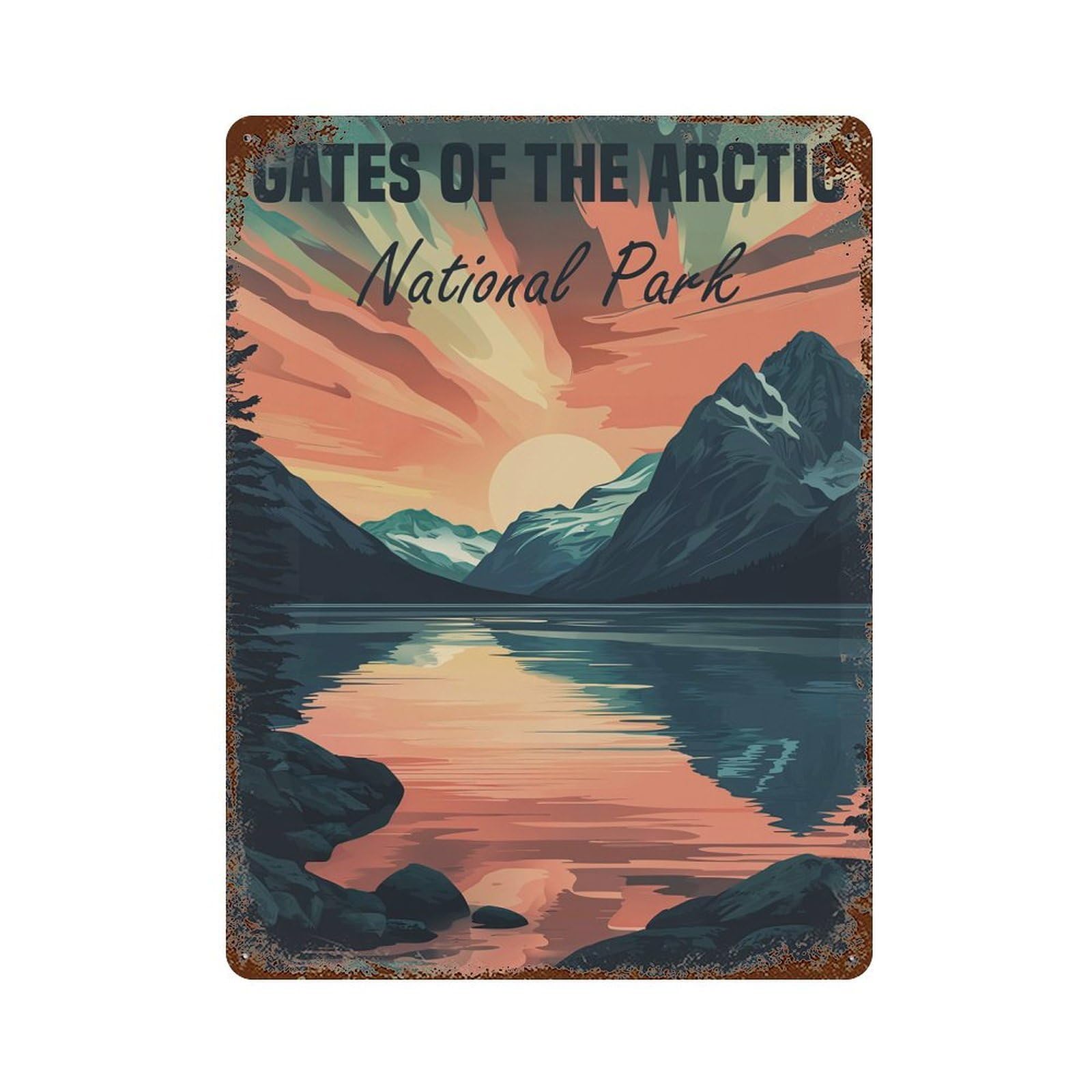 Decorative Tin Sign Gates of The Arctic National Park 15.7"x11.8", Vintage Wall Decor for Pub, Kitchen And Man Cave Decor
