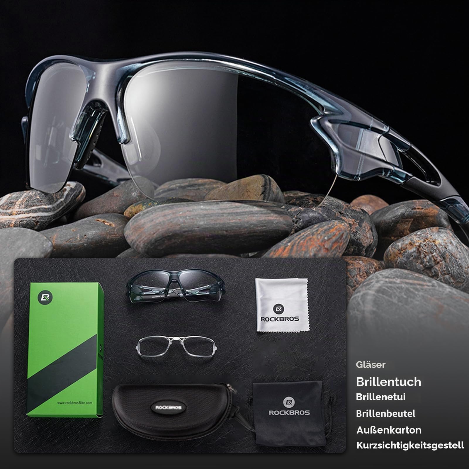 ROCKBROS Fahrradbrillen Selbsttönend Sonnenbrille Photochromatisch für Damen und Herren UV400 Schutz TR90 Rahmen für Radfahren Laufen Angeln