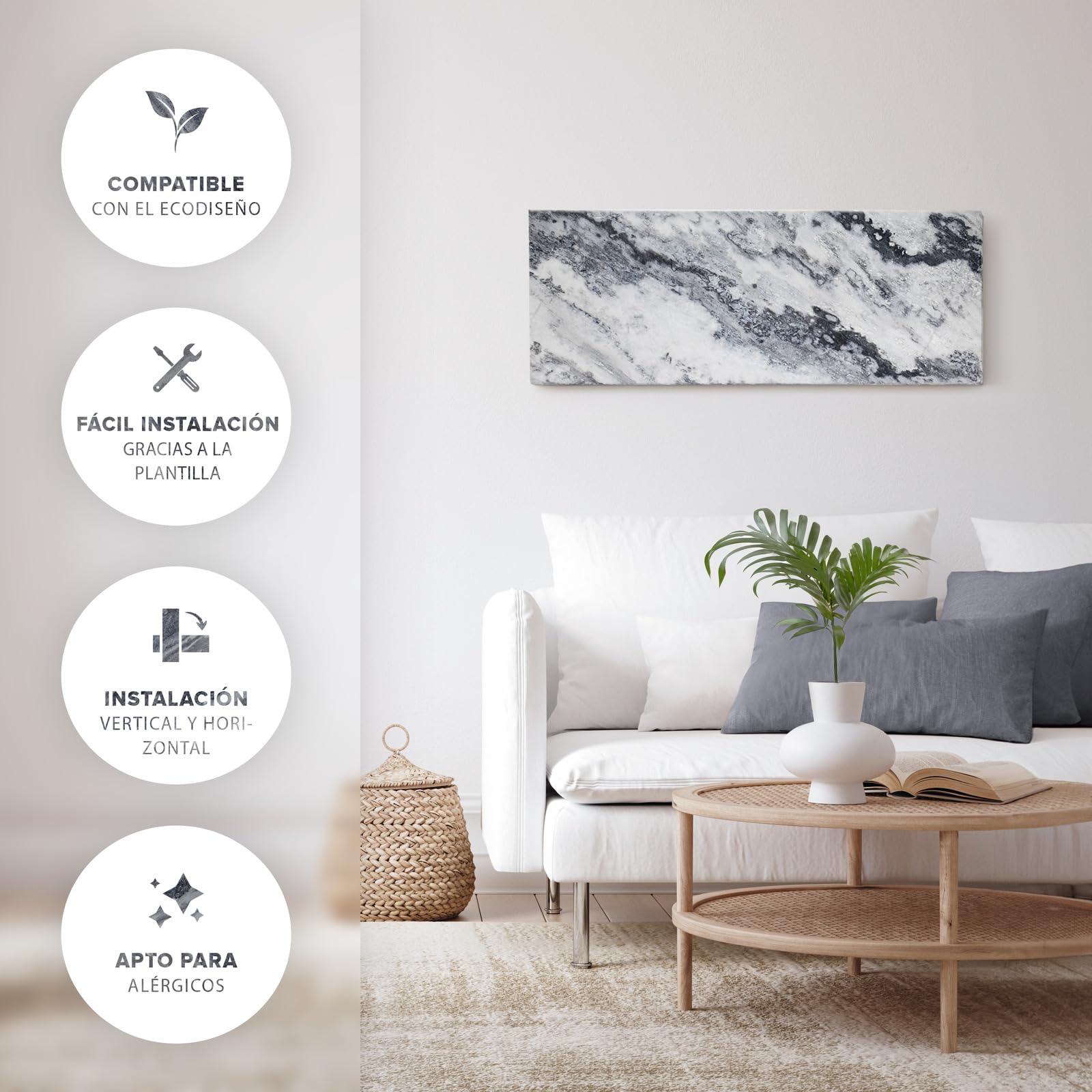 Calefactor de infrarrojos de piedra natural con termostato I 800 W I Carrara-Optik A-800 I Radiador Eléctrico de Pared Eficiente I 5 años de garantía I Calidad alemana