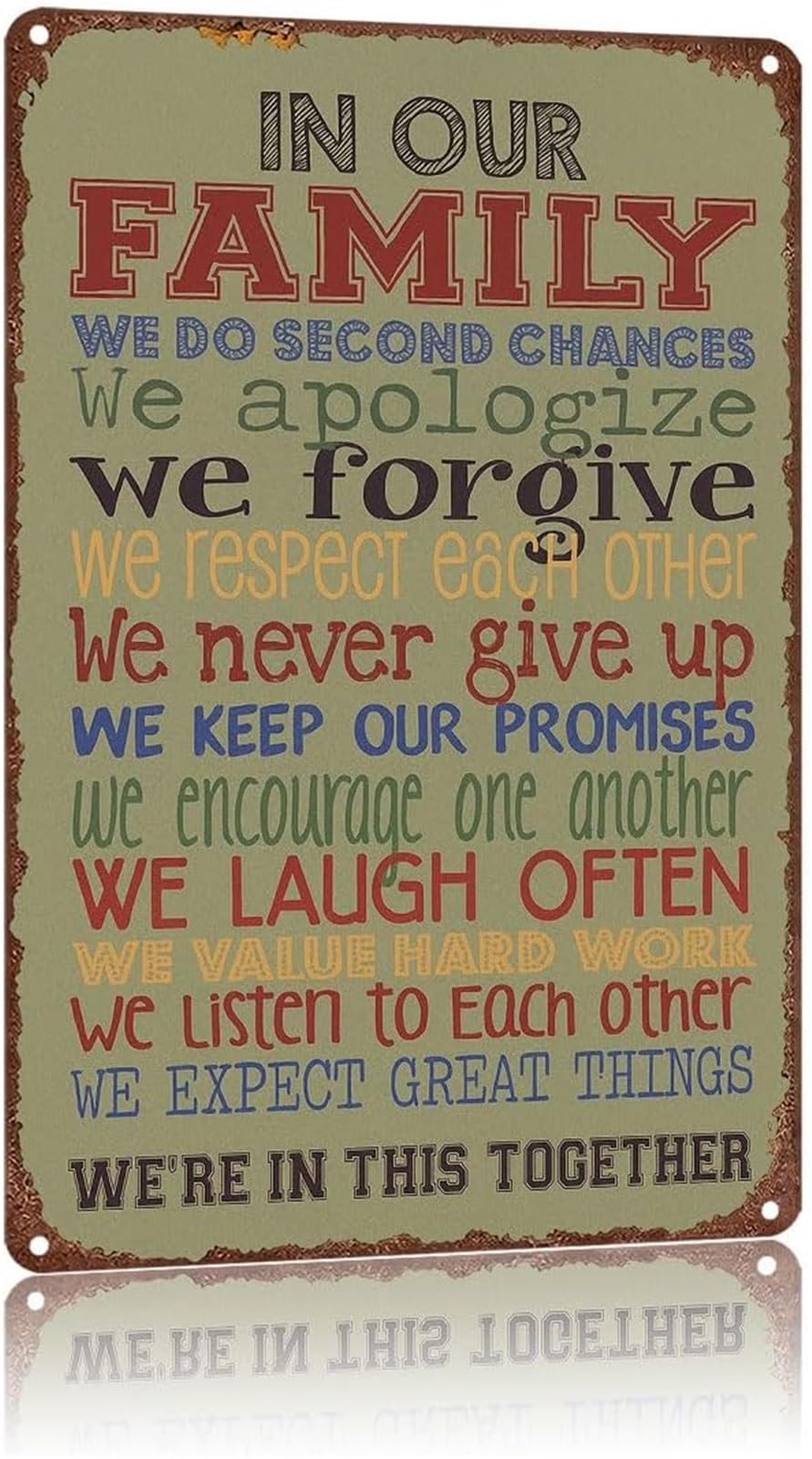 IDGTTLDF Retro Aluminum Tin Sign In Our Family We Laugh Loud Humorous Poster for Man Cave Basement Lounge Entryway 8 X 12 in