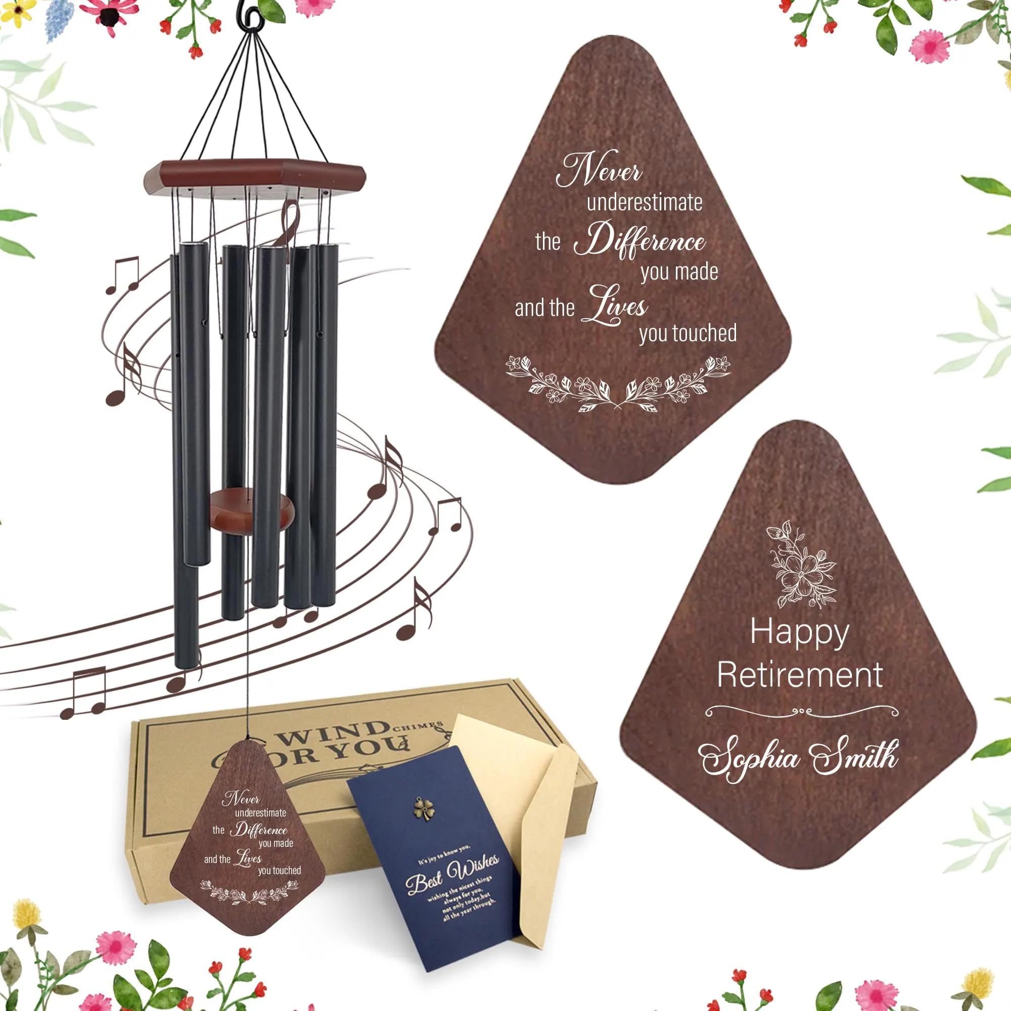 Personalized Retirement Wind Chimes, Double-Sided Engraved Aluminum