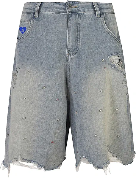 Aelfric Eden Bermuda Jorts Rhinestone Application Jort Summer Baggy Denim Shorts Wide Leg Loose Fit