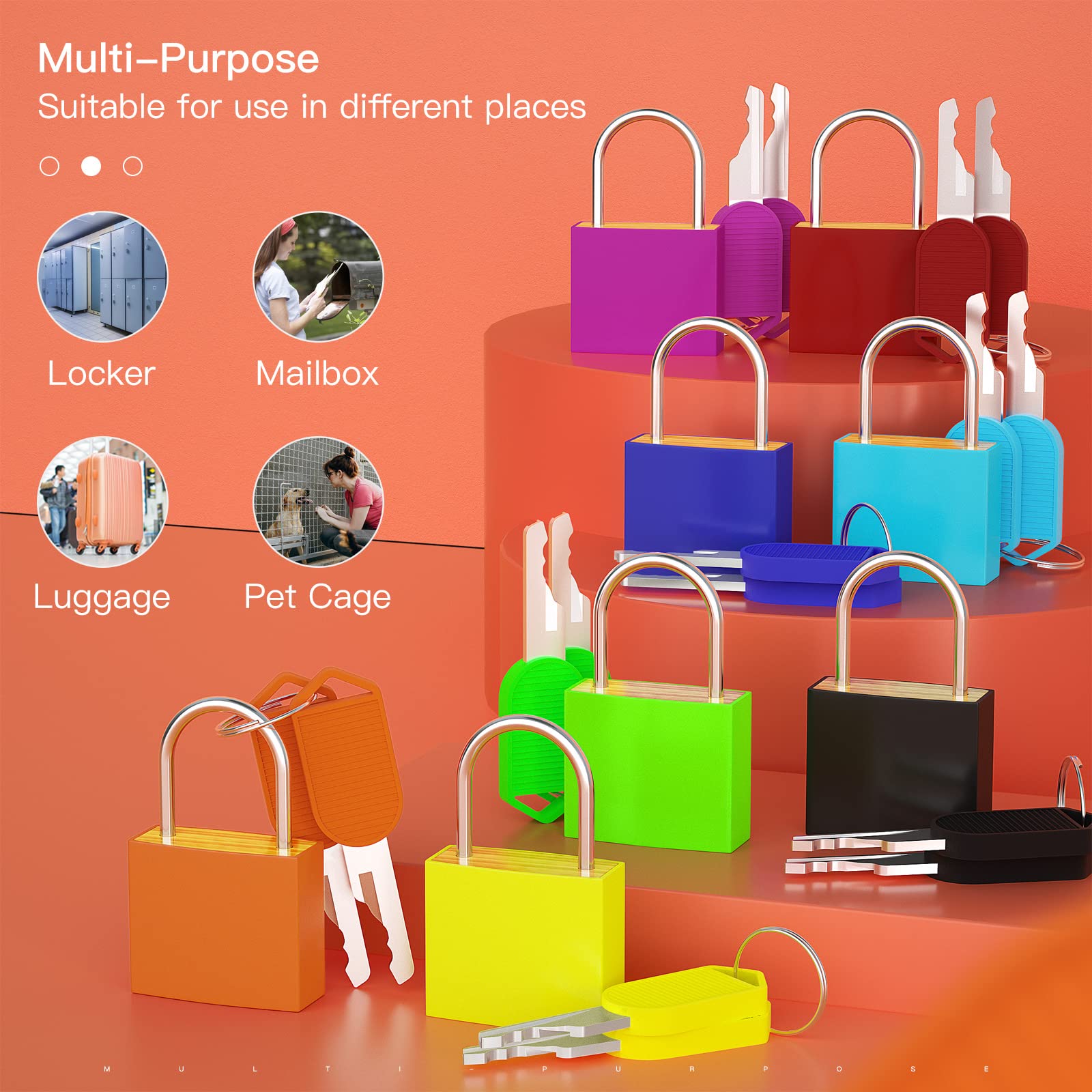8Pcs Small Locks with Keys, Multicolor Luggage Padlocks ABS Plastic Covered Copper Keyed Padlock Lock for Locker with Key - Suitable for Suitcase, Backpack, Jewelry Box 1