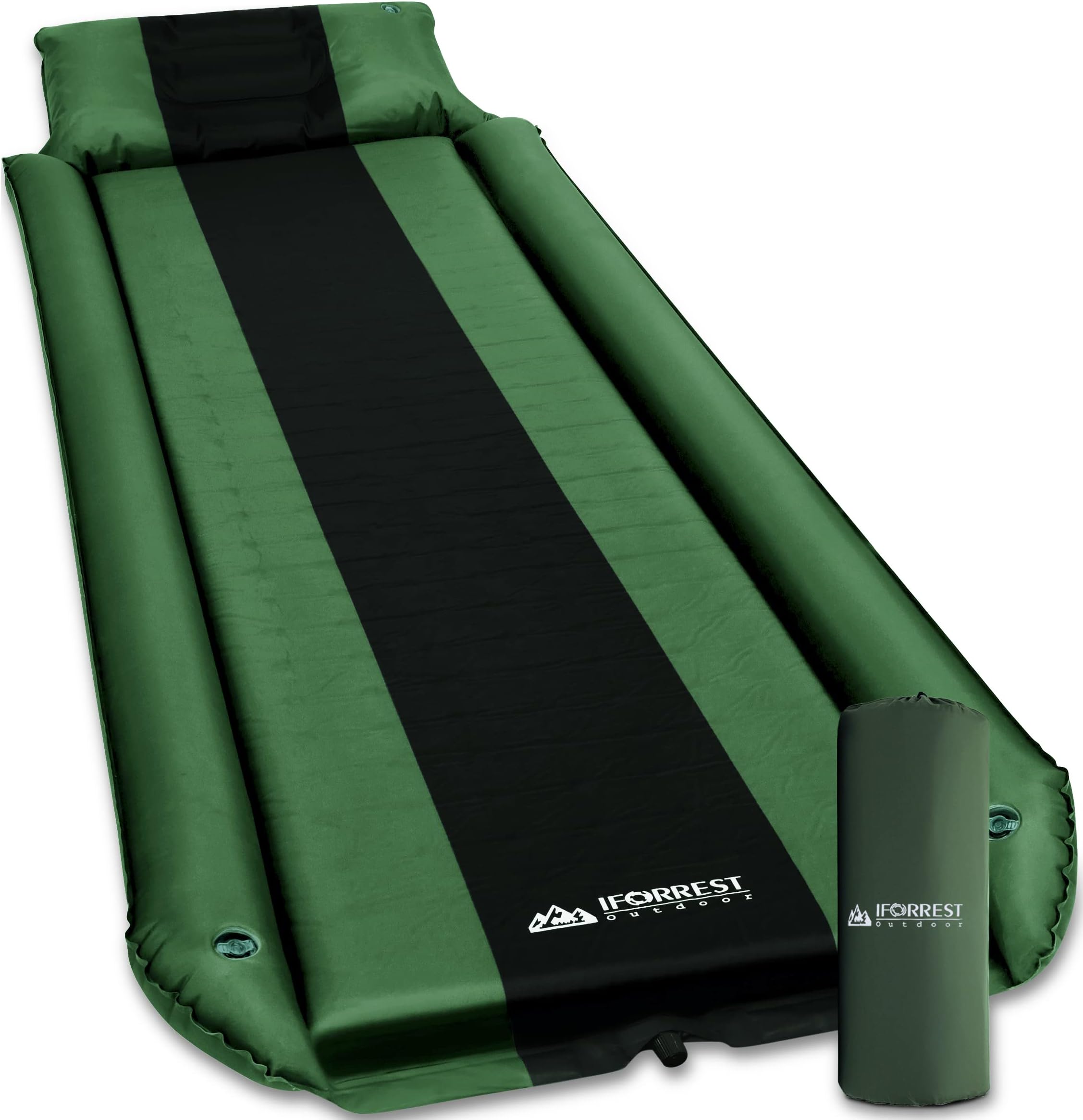 IFORREST Sleeping Pad w/Armrest Pillow, Rollover Protection, Self-Inflating Camping Mattress, Best Extra-Thick 2.1'' Cot Mat, Ultra-Comfortable Hiking Air Bed, Green/ X-large (1-forrest-D-BST1foryou)