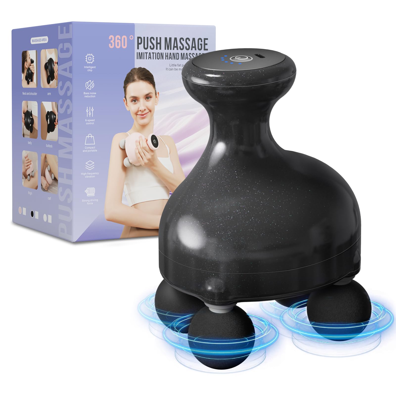 DEITY 4 Heads Handheld Massage Gun Deep Tissue, Electric Body Massager, Percussion Muscle Massager for Easing Shoulder and Back Tension, Perfect Gifts for Man Women, Black