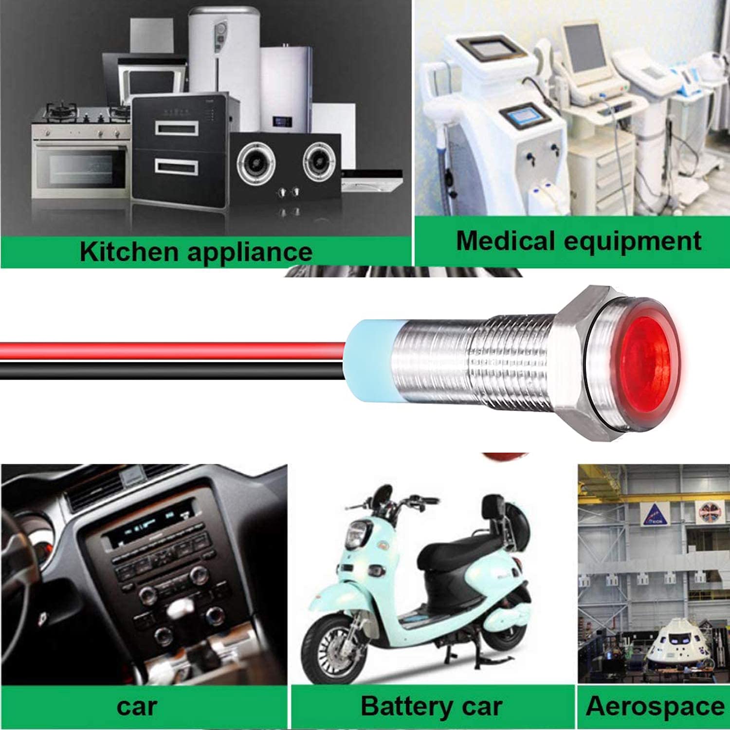 Gebildet 5pcs LED Indicatore Luminoso 10mm 12-24V Rosso - Impermeabile Per Cruscotto, Macchine, Elettrodomestici - Foto 3