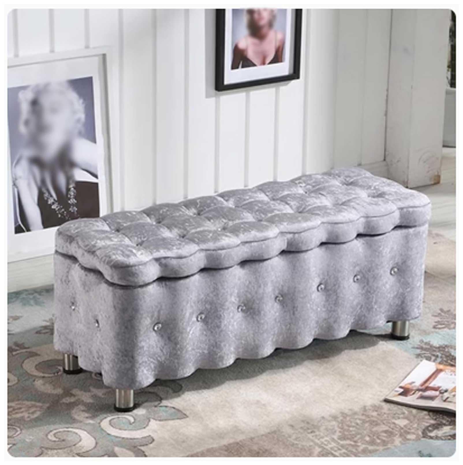 MSHGSKU Storage Bench Ottoman Large Capacity Upholstered Footrest & Shoe Rack for Bedroom Metal Legs 120x40x40cm (47x16x16inch) Stylish & Functional Furniture