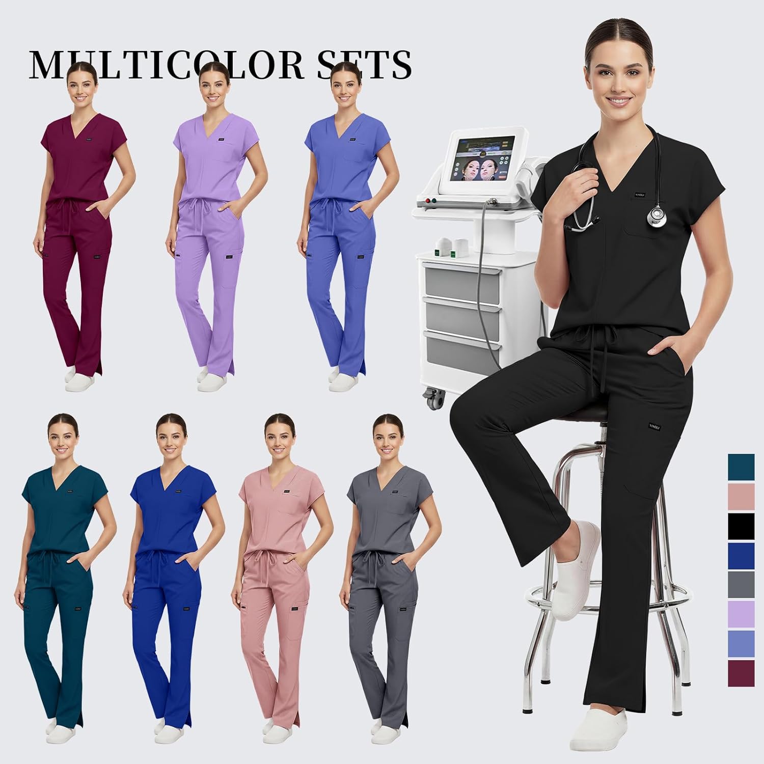 VIAOLI Scrubs for Women - V-Neck Top & Cargo Pants Uniform Women’s Medical Scrubs Set for Nurses, Doctors - Image 5