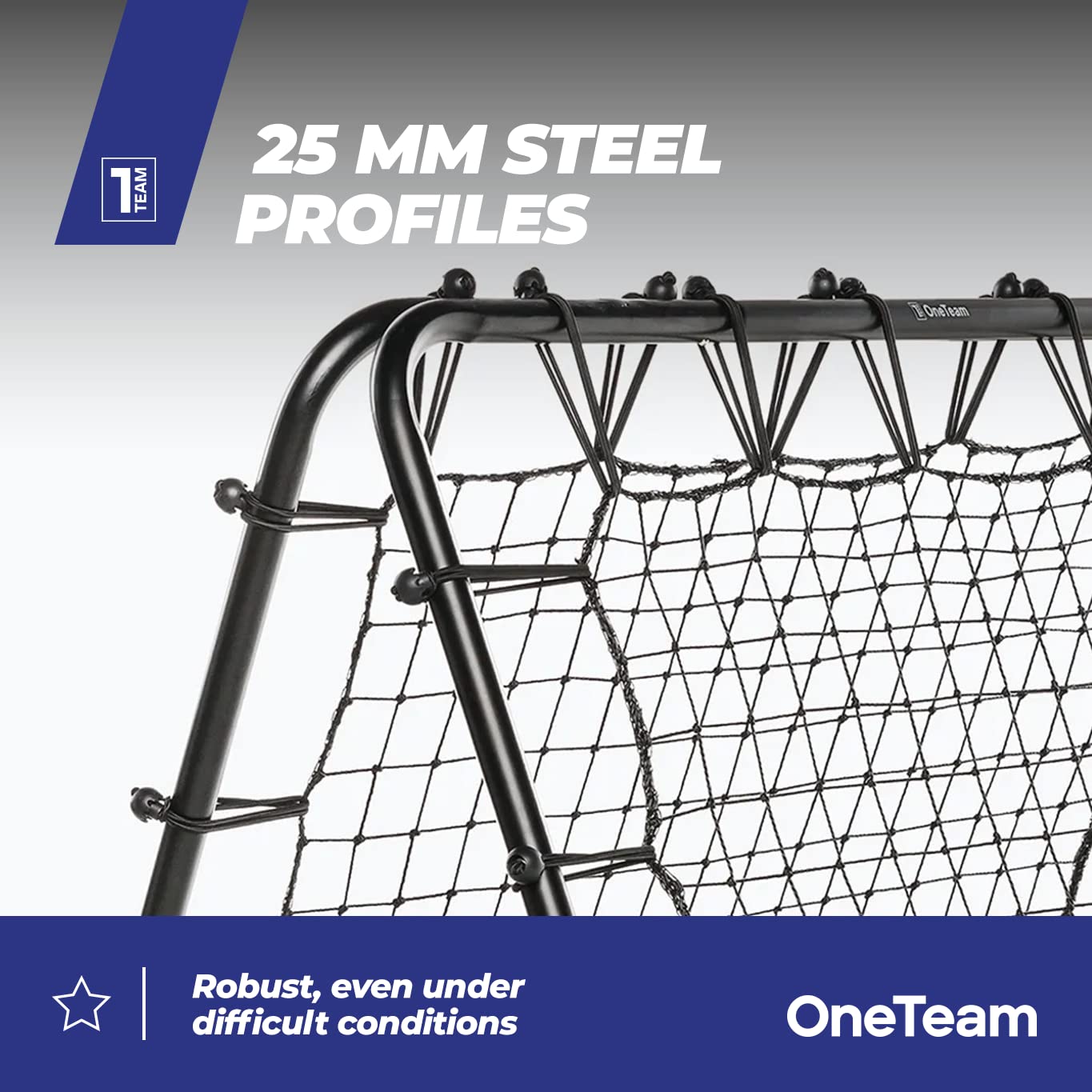 OneTeam Rebounder dwustronna do treningu piłki nożnej, regulowany kąt nachylenia, stabilna rama stalowa, mocna siatka do treningu piłki nożnej