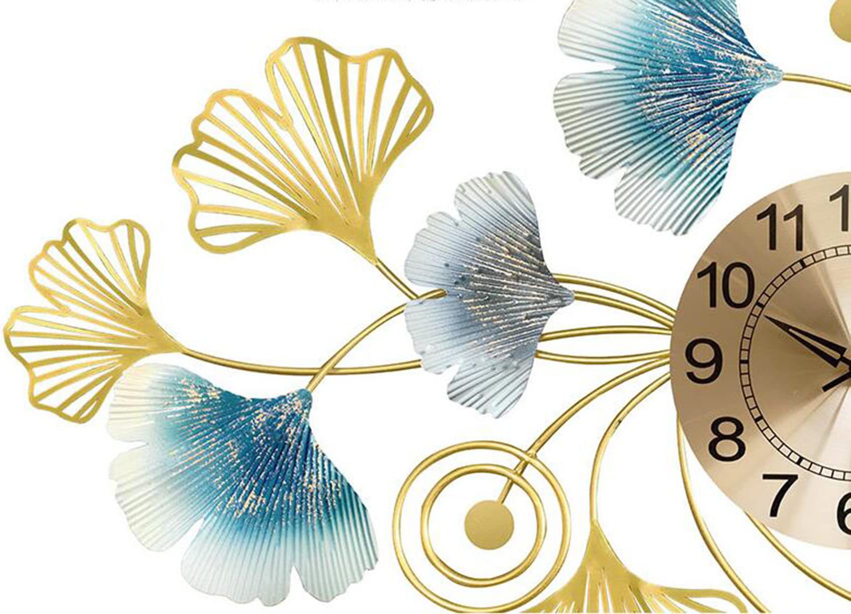 QIYFOZ Wall clock,clock Silent Art Wall Clock Metal Ginkgo Leaf Deco, Silent Wall Clock with Roman Numerals (D)