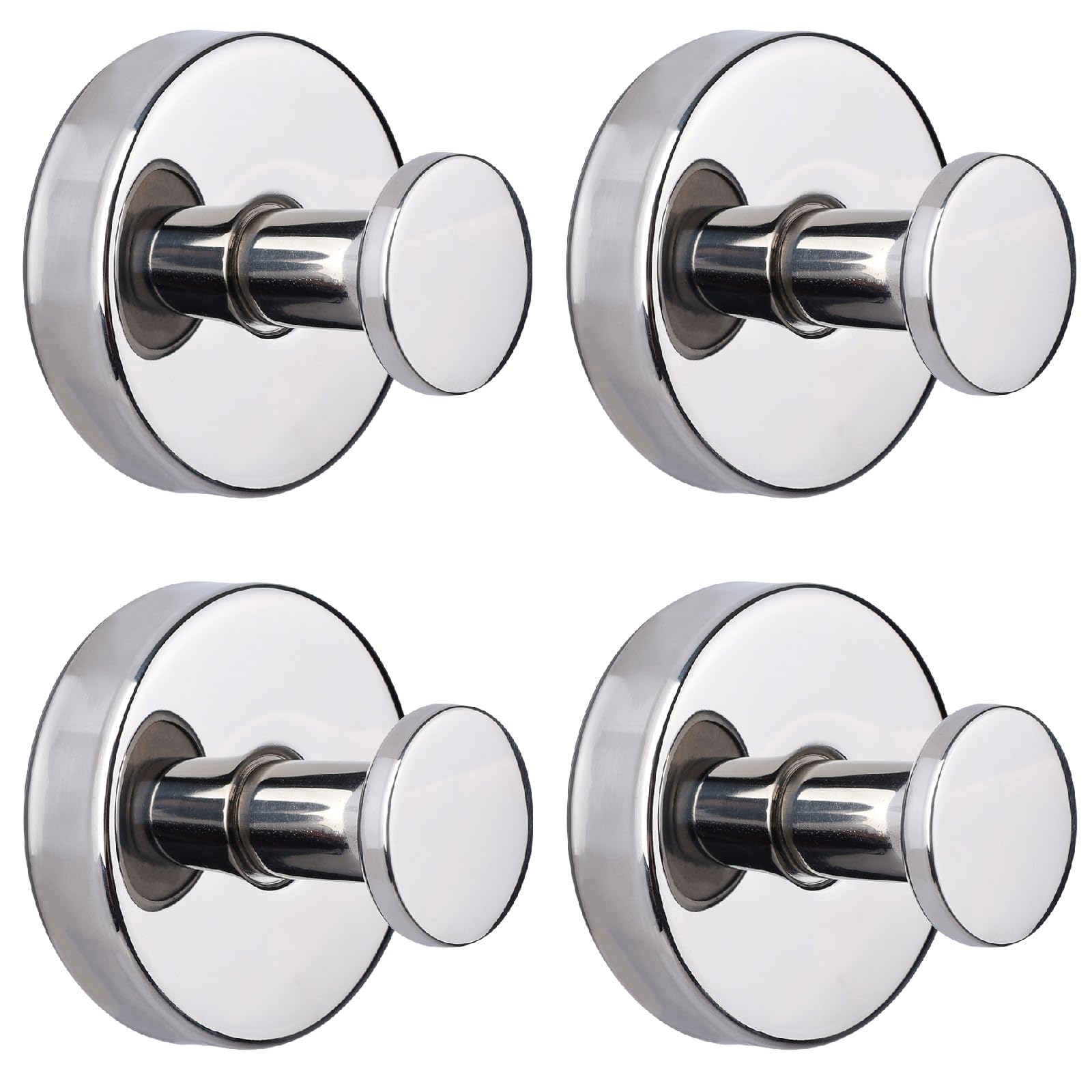 Neknock Suction Cup Hooks for Shower, Towel Hooks for Bathroom Kitchen Glass Mirror Tile, Stainless Steel Suction Hooks for Hanging Towel Coat Loofah Robe up to 15 lbs, 4 Pack (Chrome)