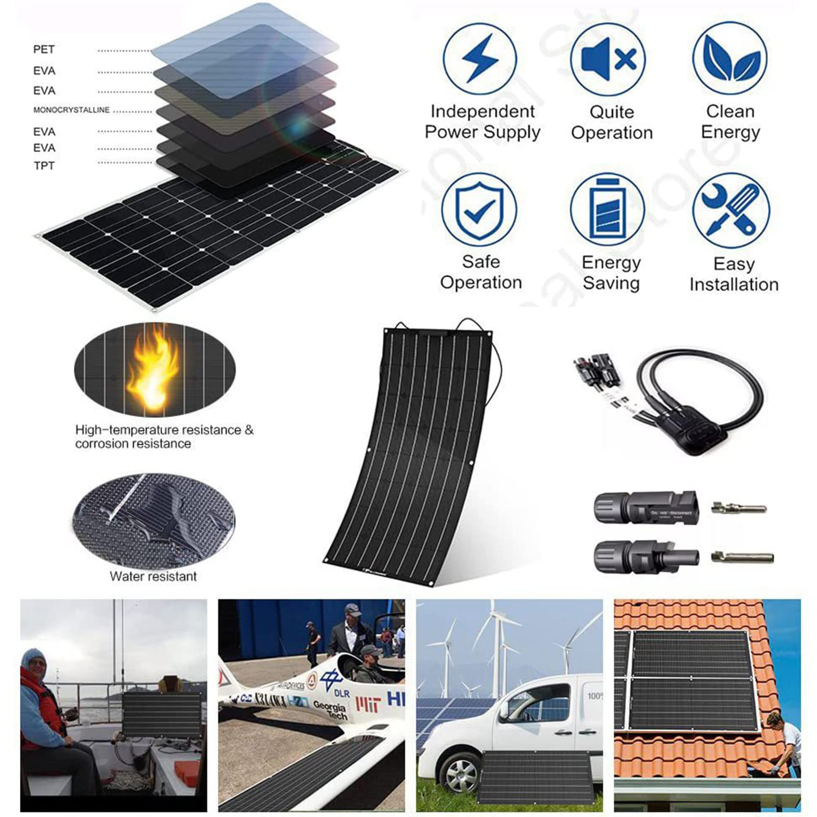 Pannello Solare, Pannello Solare Flessibile, Kit Fotovoltaico, Pannelli Solari da Balcone, 4 * 200W Pannello Fotovoltaico con 40A Controller per Camper Caravan Barca Cabina Rimorchio Yacht
