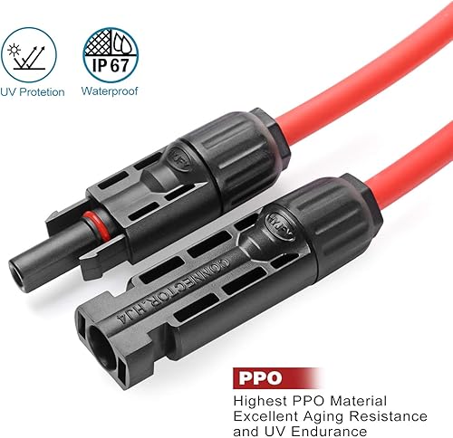 Miniatura 3 de Cable solar de extensión solar de 6 pies 10AWG con conector hembra y macho, kit de adaptador de cable de panel solar (6 pies rojo + 6 pies negro)