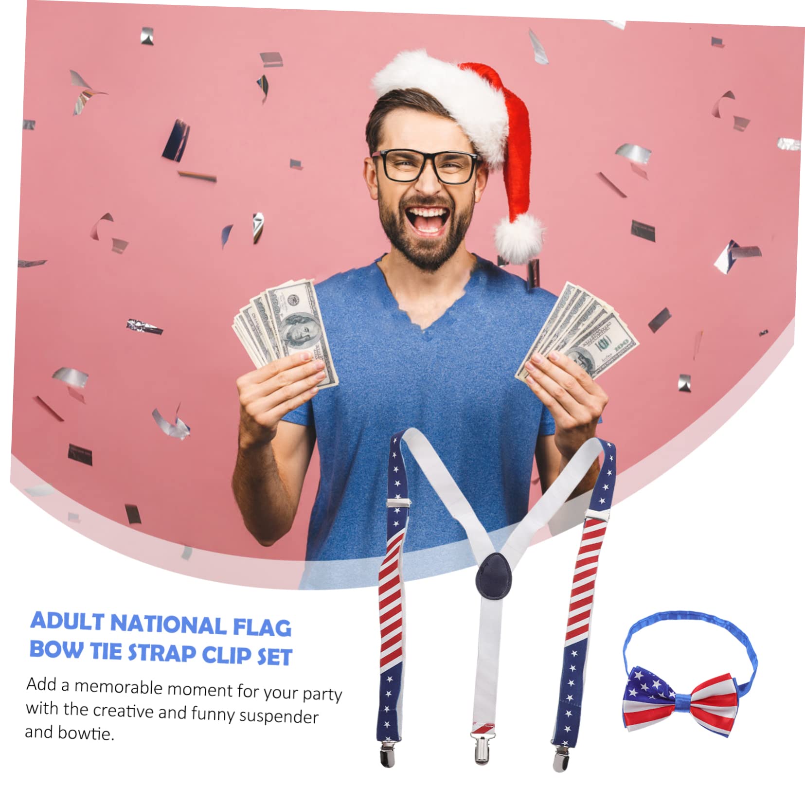 Veemoon American Flag Bowtie Aarel Set Patriotic Suspender Bowtie Strap Clip for Adults