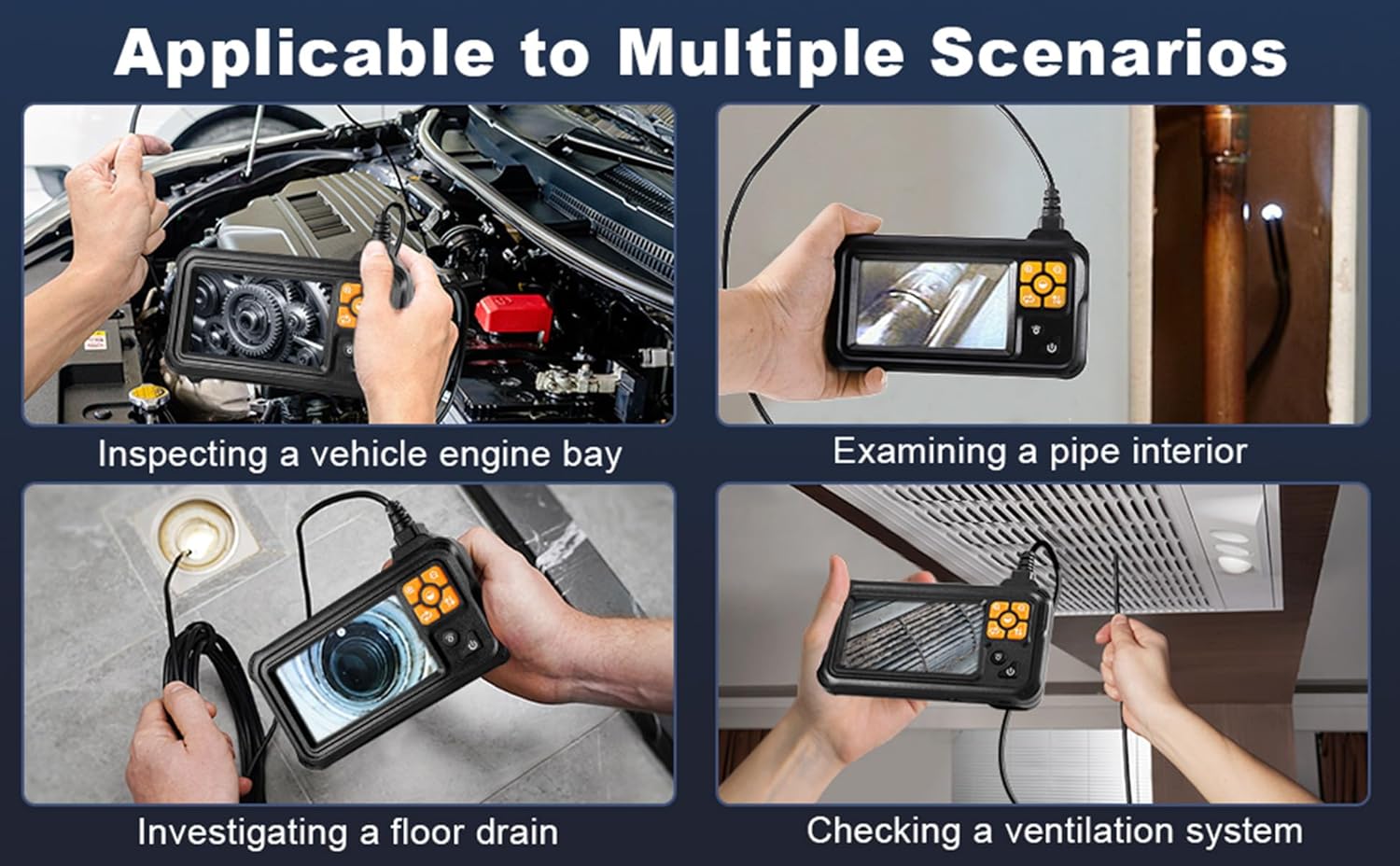 Endoscope Camera with Light, POLEDY 1080P HD Borescope, 8 Adjustable LED Light mit 4.3" IPS Screen Inspection, IP67 Waterproof 16.4ft Snake Camera, Semi-Rigid Cable Inspection