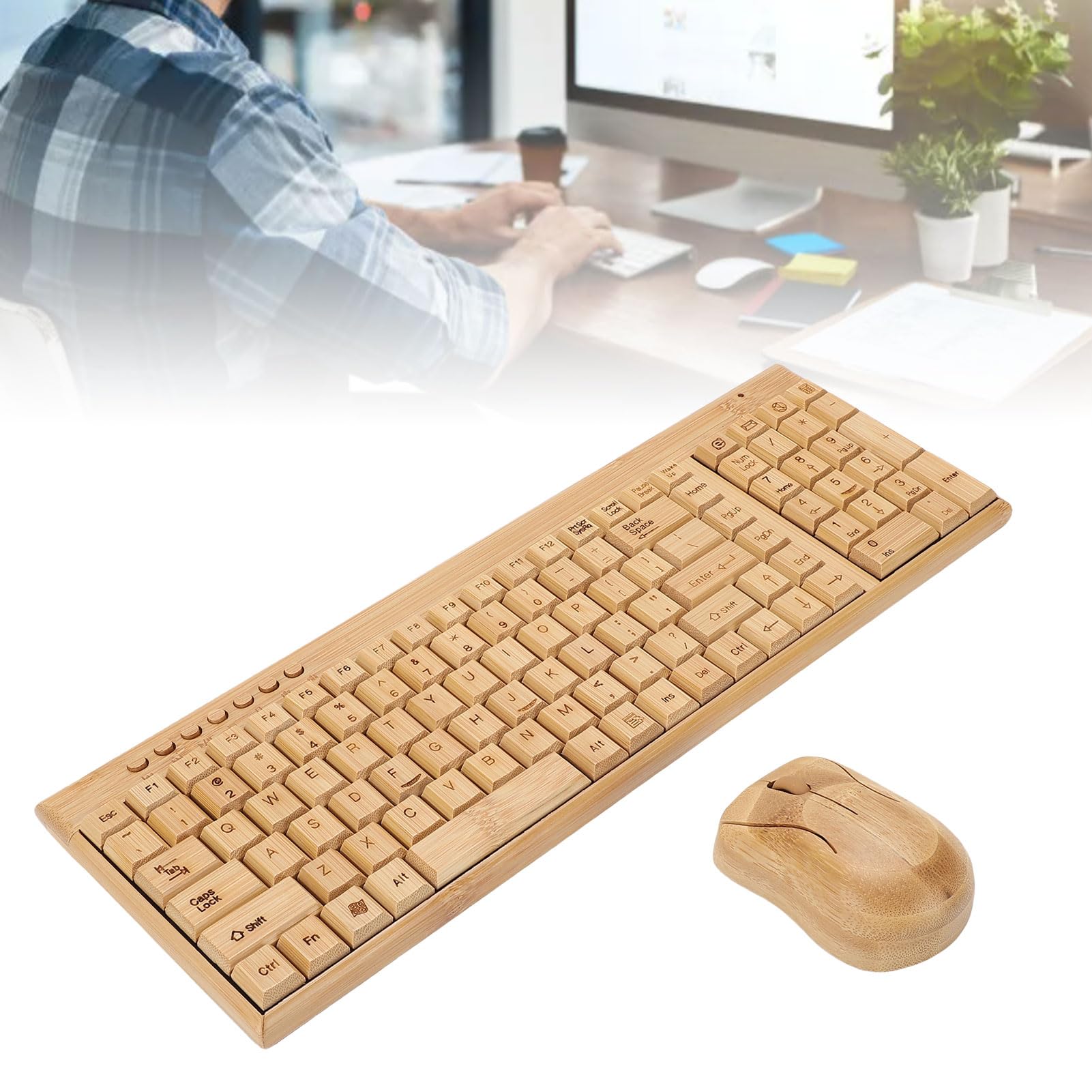 VBESTLIFE Combinación de Teclado y Ratón Inalámbricos, Diseño Artesanal íntegramente en bambú con Conexión de 2,4 GHz, para Escritorio, Portátil y Varios Sistemas Operativos