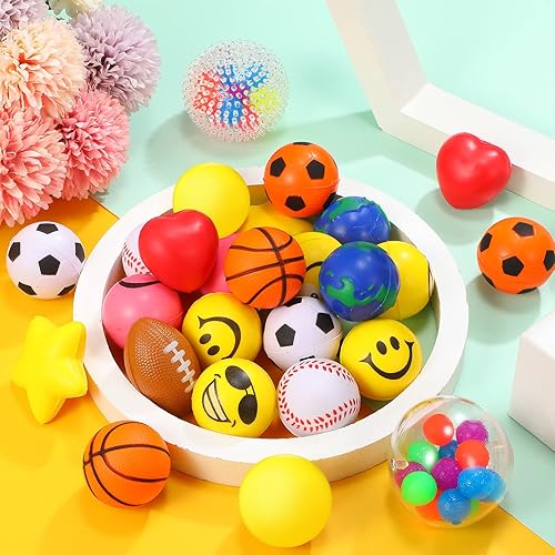 Miniatura 7 de 30 bolas antiestrés, bolas sonrientes de estrés de 2 pulgadas, paquete de bolas de estrés, bolas pequeñas para aliviar el estrés, premios de