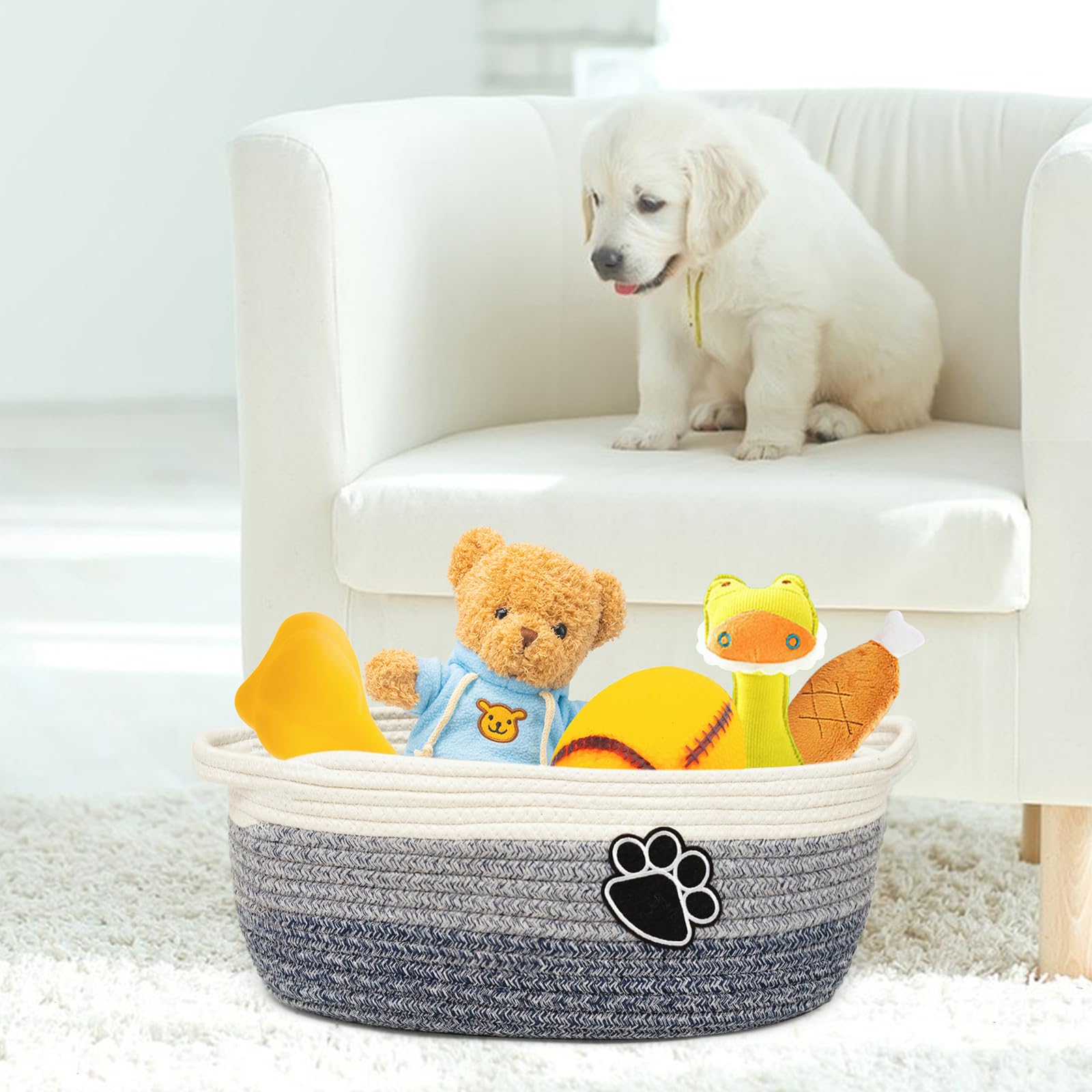 Pequeñas cestas trenzadas para guardar cuerdas cesta con asa linda cesta de algodón para habitación de los niños regalo juguetes para perros cajas de almacenamiento