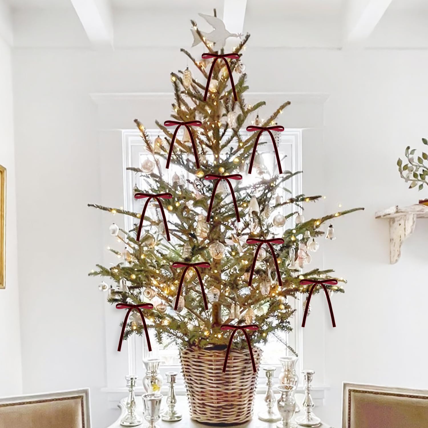 24 lazos de terciopelo de Navidad de 5 x 7 pulgadas, lazo pequeño de terciopelo rústico para adornos de árbol de Navidad, manualidades, coronas, guirnaldas, decoración del hogar para interiores y