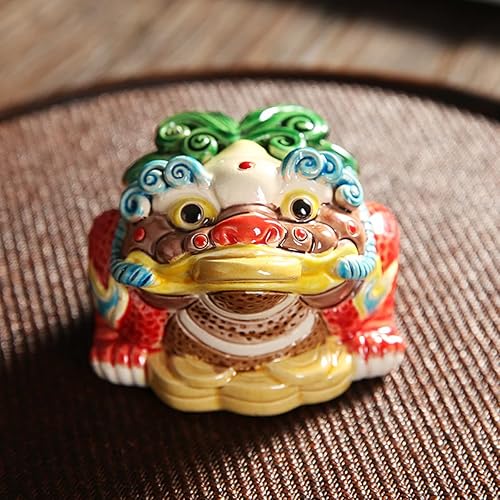 Miniatura 4 de Estatua de rana de cerámica Feng Shui, decoración de dinero, sapo de buena suerte, regalos de rana para inauguración de la casa, felicitación, atrae