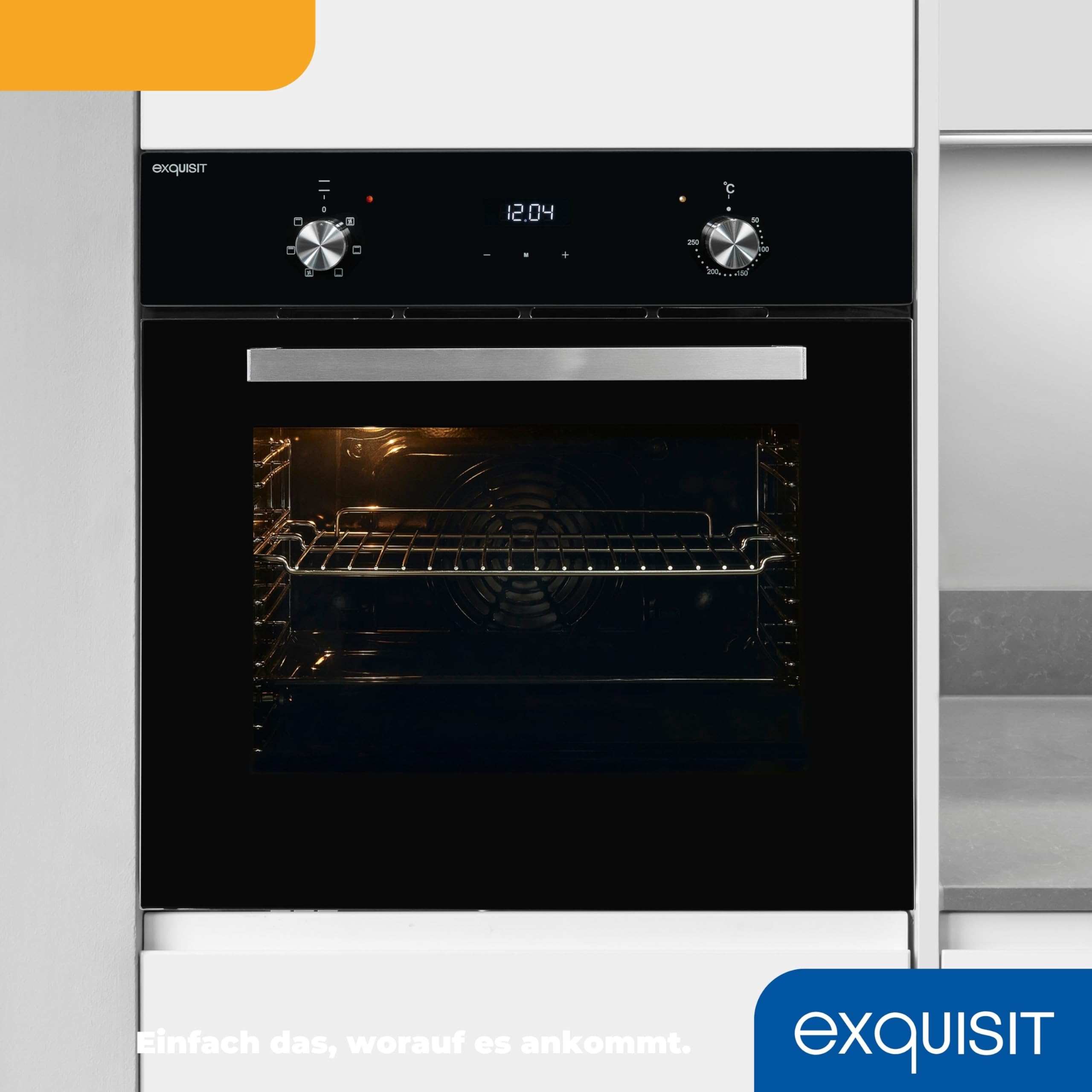 Exquisit EBE 657-2U Einbaubackofen | 59 L Backofenvolumen | Heißluft | Teleskopauszüge | Schwarz