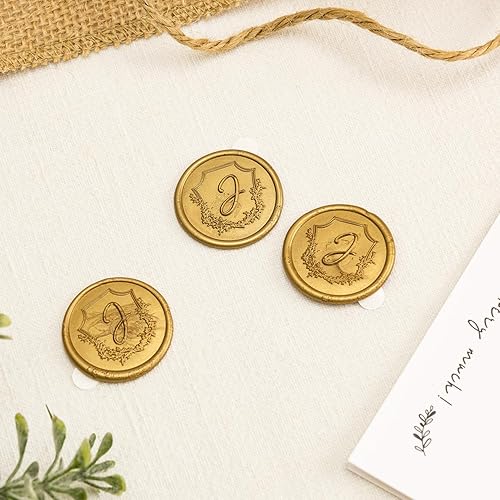 Miniatura 2 de 50 calcomanías de sello de cera con monograma de oro antiguo J para boda, cumpleaños, baby shower, Acción de Gracias, invatación, negocio, sobre