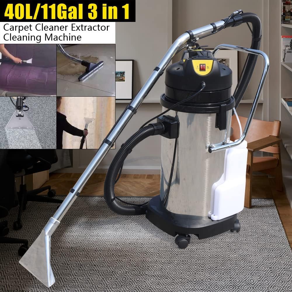 Pulitore per tappeti, 40 l, pulitore per tappeti commerciale 3 in 1 con potente aspirazione, estrattore portatile per pavimenti e tappezzeria, include spazzola piatta e rotonda