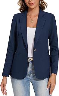 Womens Linen Cotton Blazer Casual Long Sleeve Button Front Lightweight S...