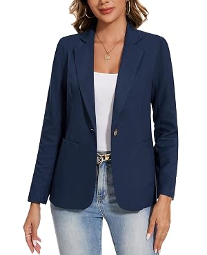 MINTLIMIT Womens Linen Cotton Blazer Casual Long Sleeve Button Front Lightweight Spring Summer Jacket Blazers with Pockets