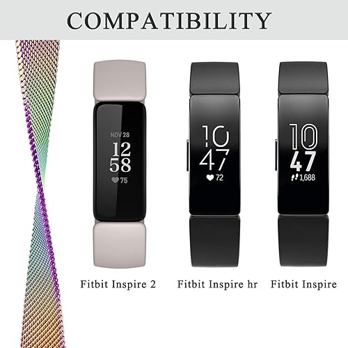 Miniatura 2 de Correa de repuesto para Fitbit Inspire 2 bandas para mujeres y hombres, correa de repuesto de malla de metal de acero inoxidable ajustable para