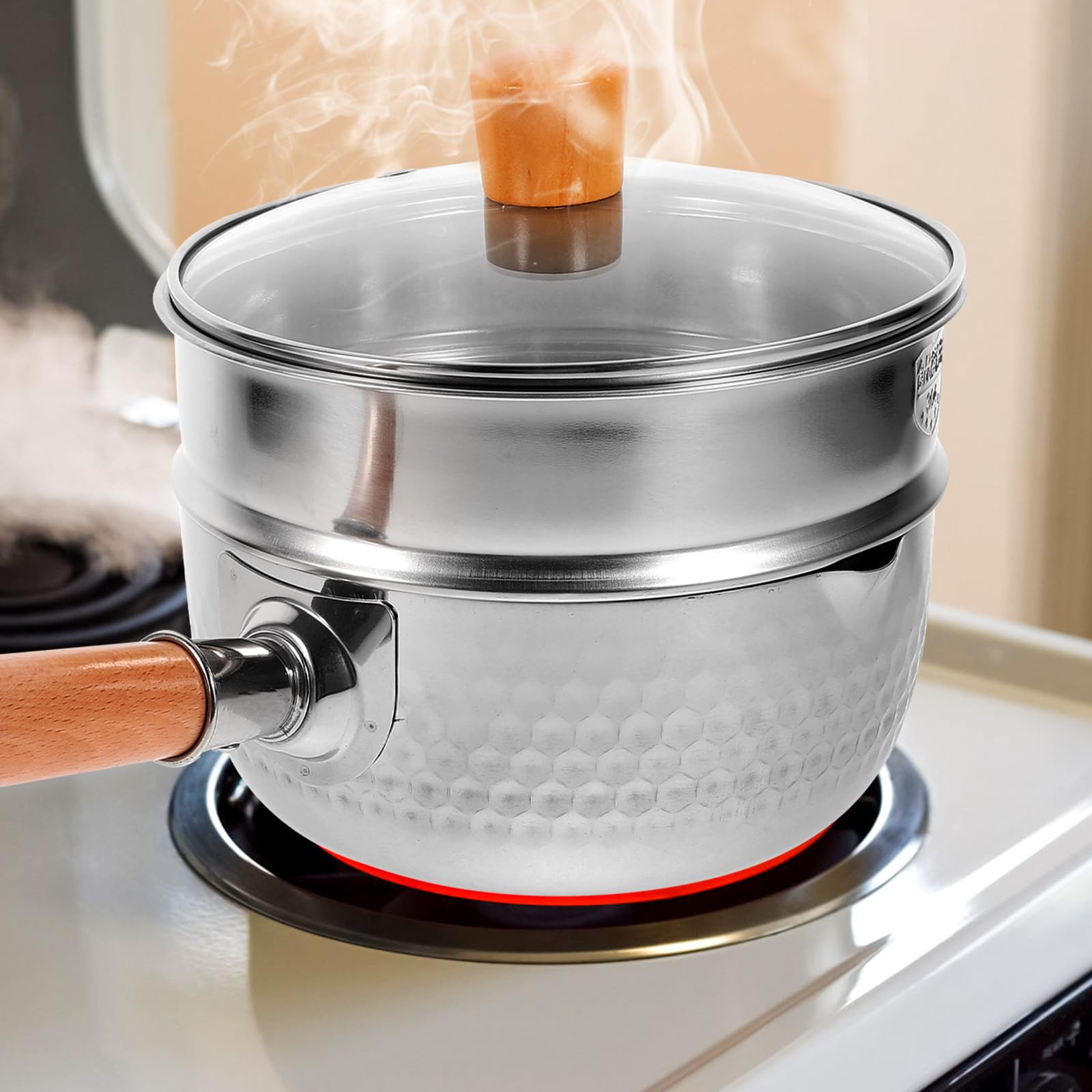 Edelstahl Milchtopf 18cm mit Doppelschicht und Dampfeinsatz