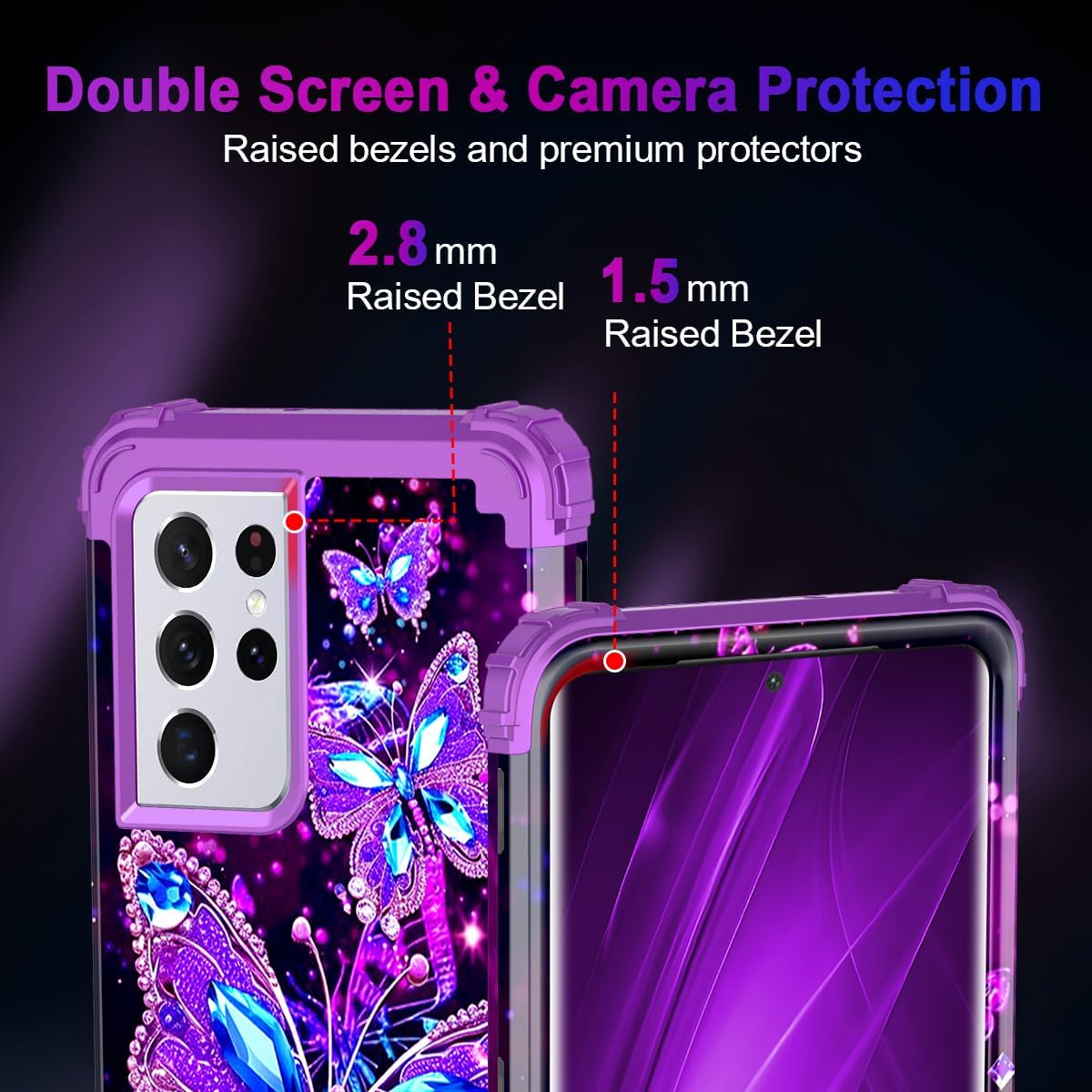 Miqala for Galaxy S21 Ultra 5G Case,Glow in The Dark Three Layer Heavy Duty Shockproof Full Body Protection Hard Plastic Bumper+Soft Silicone Case for Samsung Galaxy S21 Ultra 6.8 inch,Dark - Image 3