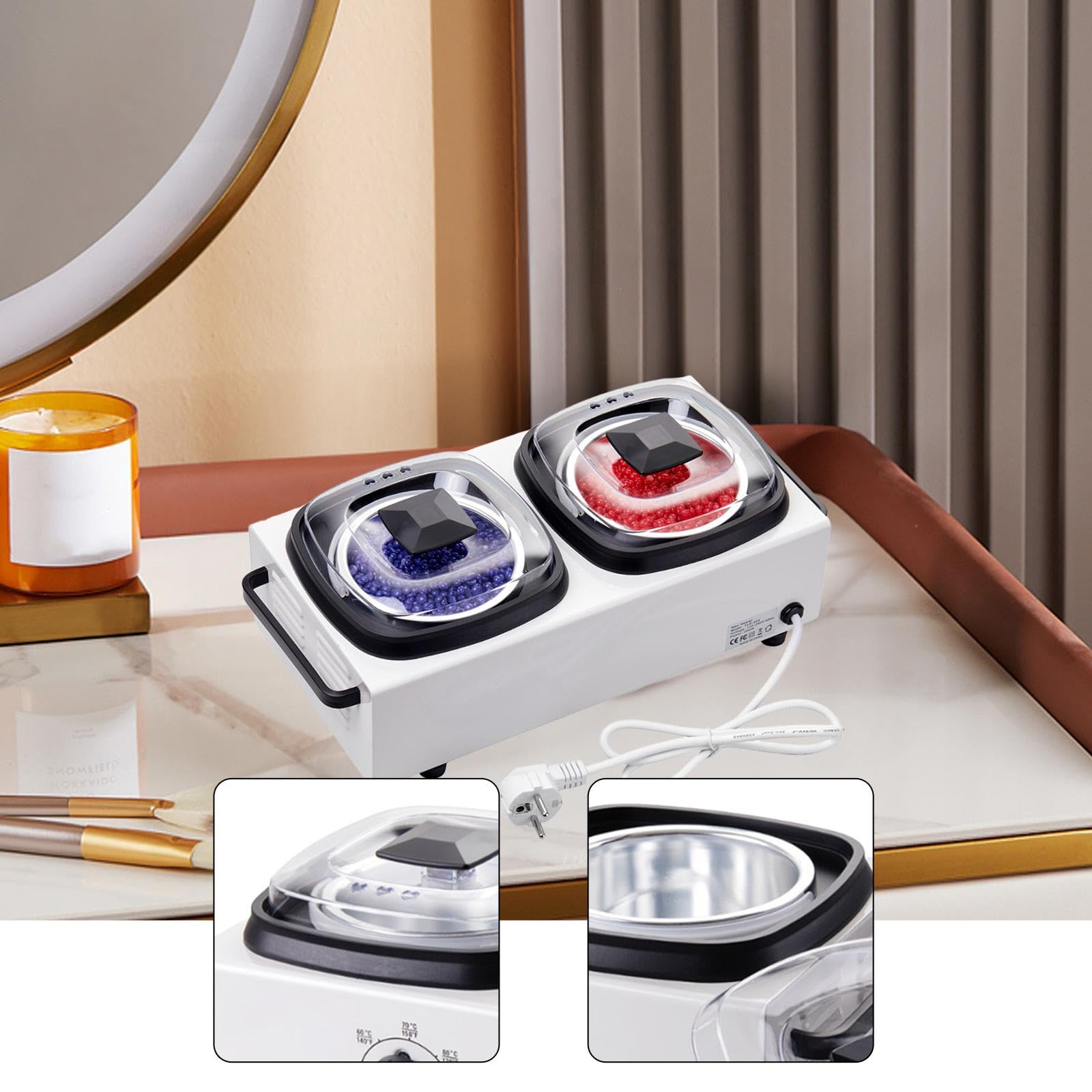 Generic Máquina Eléctrica Profesional para Cera Depilatoria Calentador de Doble Recipiente con Termostato Ajustable Diseño Compacto en PP Adecuado P