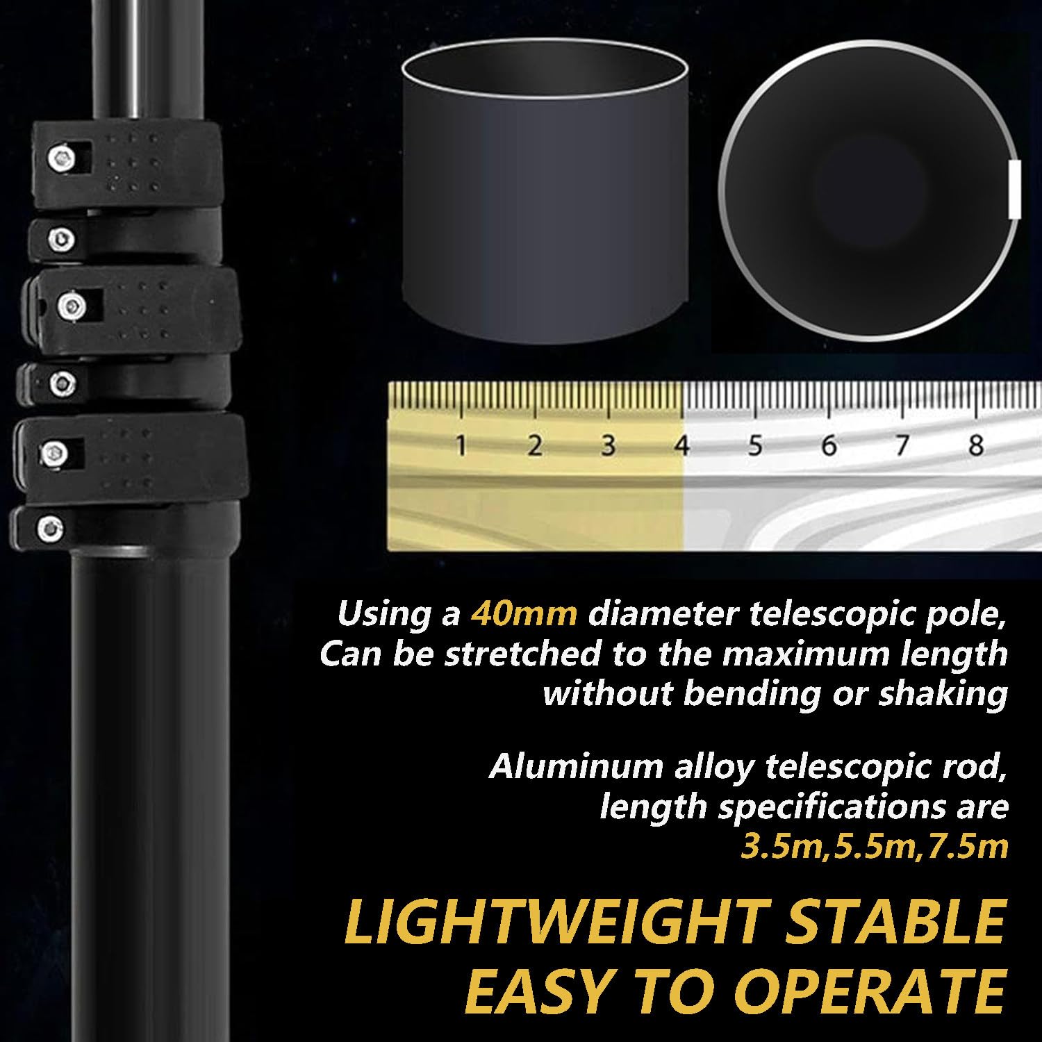 Kit per La Pulizia di Pannelli Solari - Asta Telescopica Regolabile da 350 A 750 Cm, Doppie Testine Rotanti, Tubo dell'Acqua da 9 M + 20 M, Raggio di Pulizia di 65 Cm, Es,3.5m