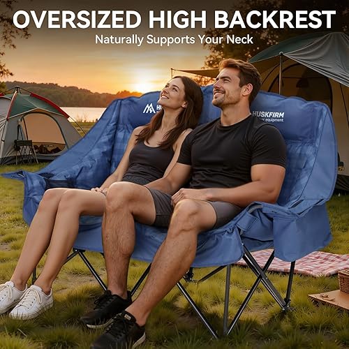 Miniatura 4 de Sillas de campamento dobles acolchadas de gran tamaño, silla de campamento resistente, soporte para sofá de campamento de 600 libras, silla plegable