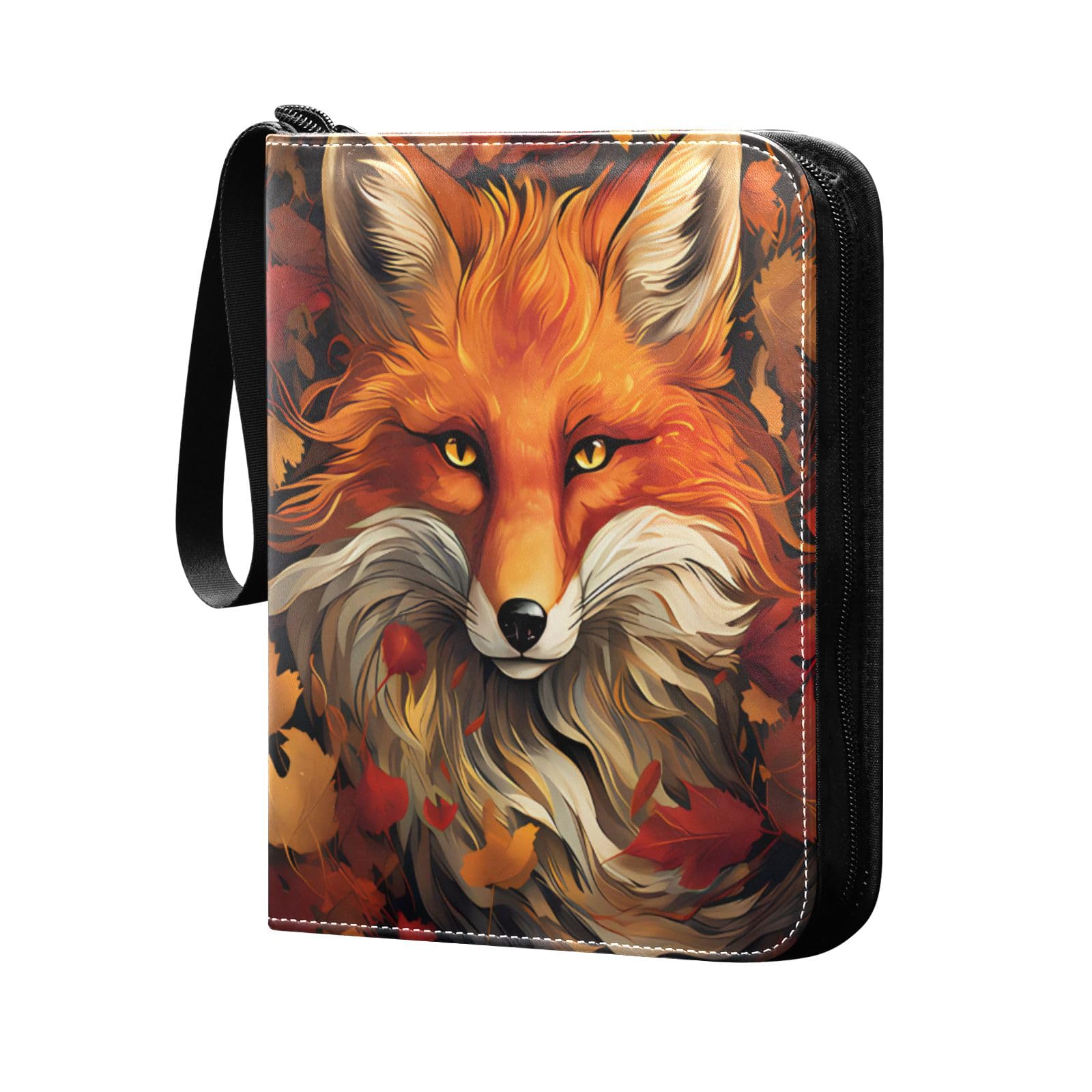 Watercolor Autumn Fox Card Binder 4 Pocket Trading Card Binder Portable Cards Collection Book with Zipper
