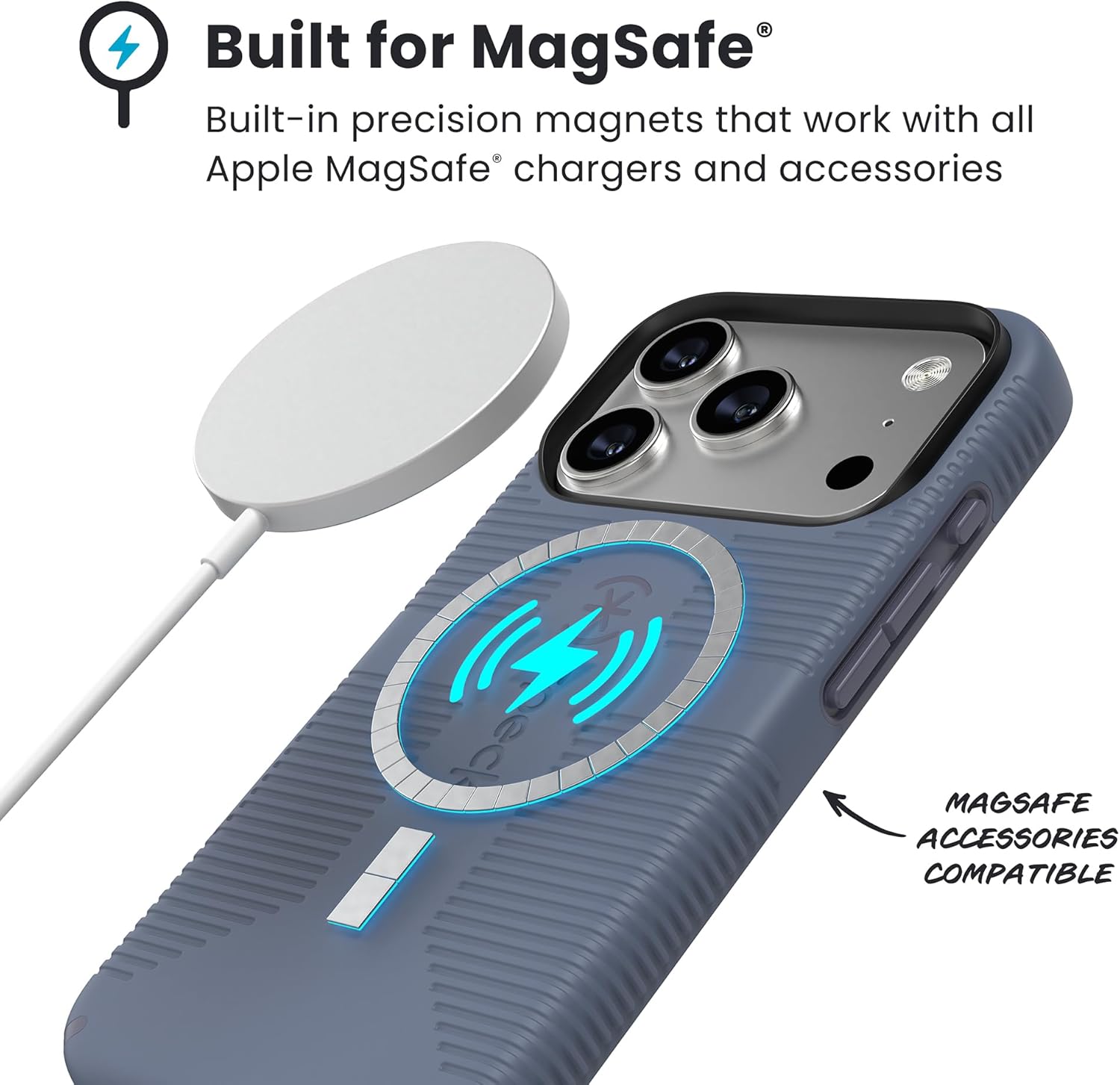 Speck CANDYSHELL Grip +MS Case for iPhone 17 Pro - Mystery Blue/Faded Denim | Slim Protective Grip | Drop Protection | MagSafe Compatible - Image 2
