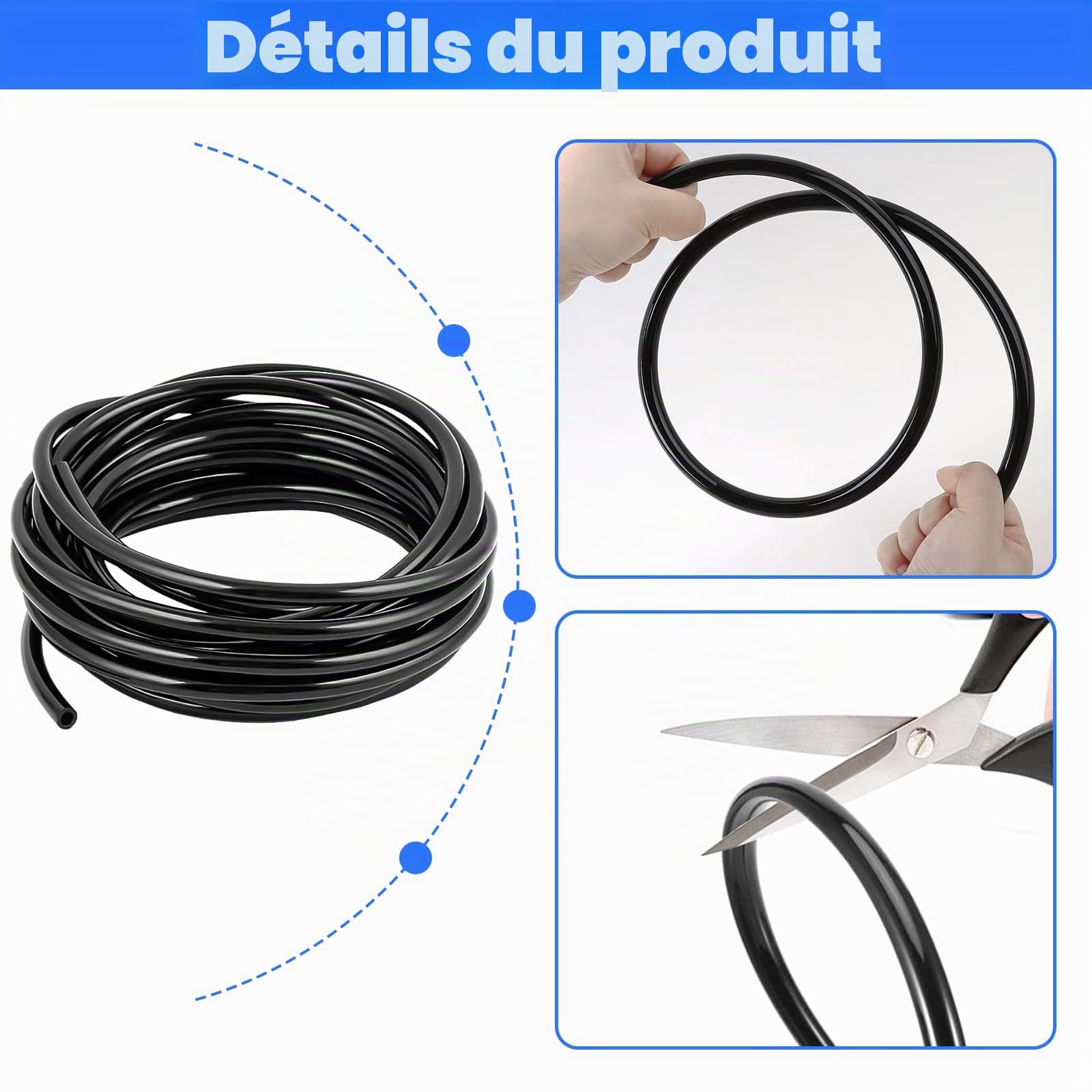 20m Tuyau Pneumatique, Tuyau Pneumatique 6mm avec 4 Connecteurs Pneumatiques, pour Equipements Pneumatiques, Industriels et Domestiques (Noir)