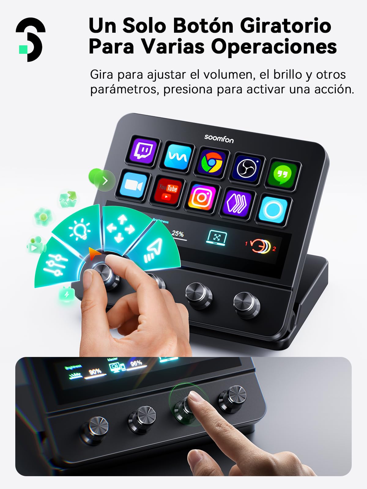 SOOMFON Stream Controller Deck 10 Teclas Macro&Pantalla Táctil&4 Perillas | Stream Controlador Deck con OBS Twitch YouTube PS Word Zoom Excel y Más, con Mac/Win, para Streaming Gaming Oficina Creación
