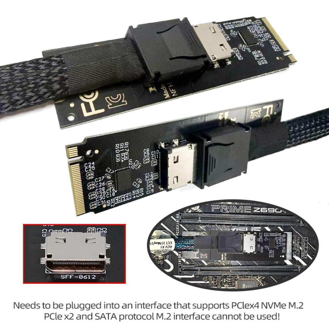 chenyang Oculink SFF-8612 to PCI-E 4.0 NVME M.2 M-Key Host Adapter with ReDriver Chipset Support 2242/2260/2280mm for External Graphics Card & SSD