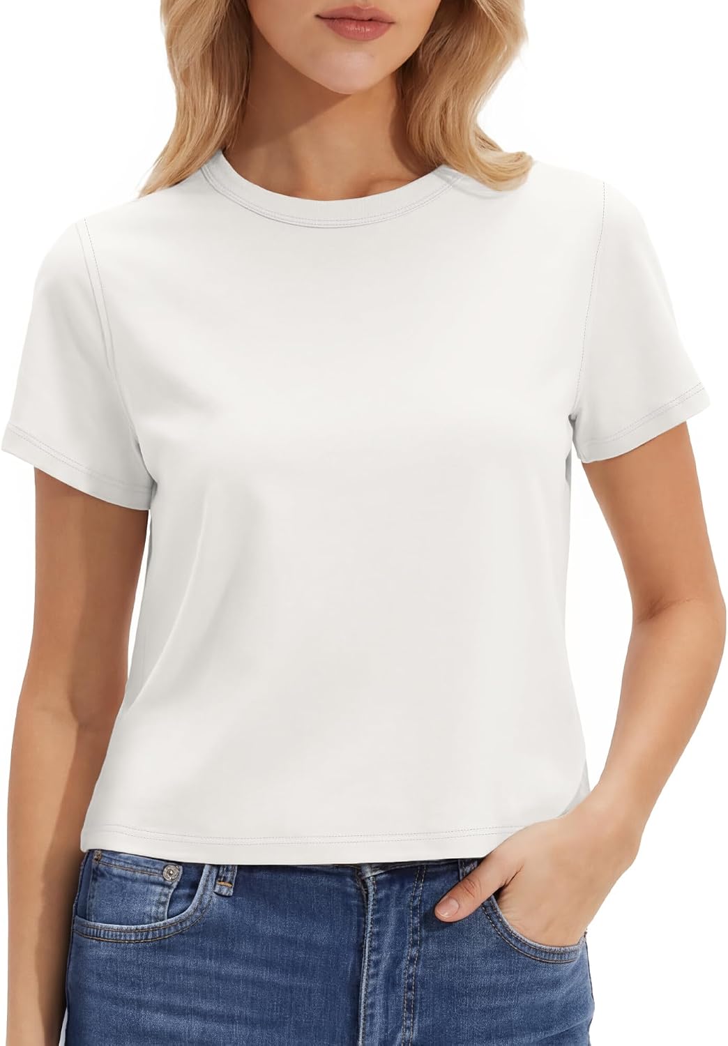 Stelle Women Cotton Blend Tshirts Shirts Boxy Cropped T- Shirts Basic Tees