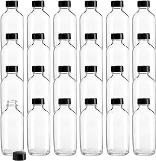 Bekith 24 Pack Clear Boston Round with Black Poly Cone Cap, 4 oz Clear Glass Bottles Sample Bottles for Potion, Juice, Ginger Shots, Oils, Whiskey, Liquids
